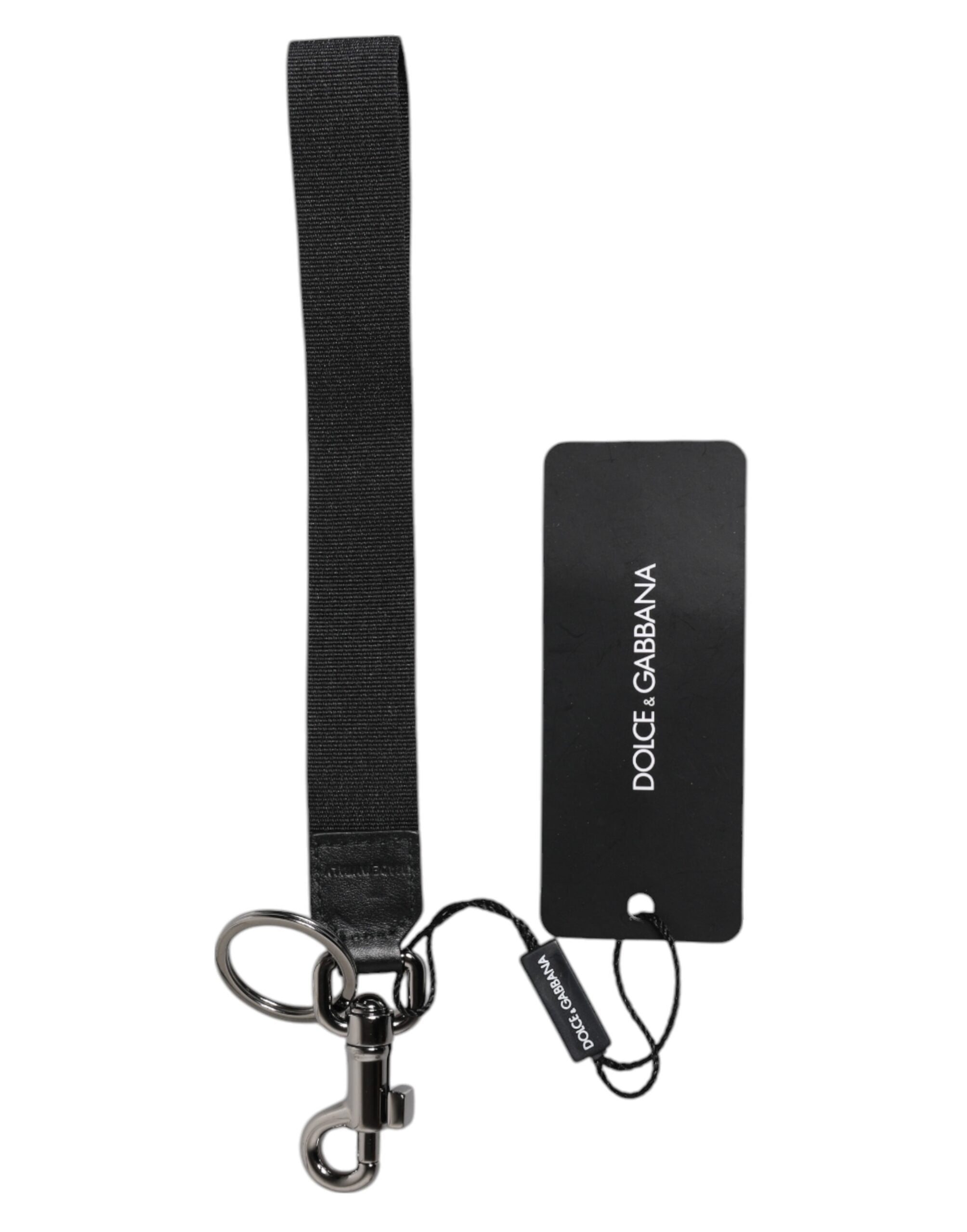 Black Logo Nylon Silver Brass Men Holder Keychain Keyring - ventzia