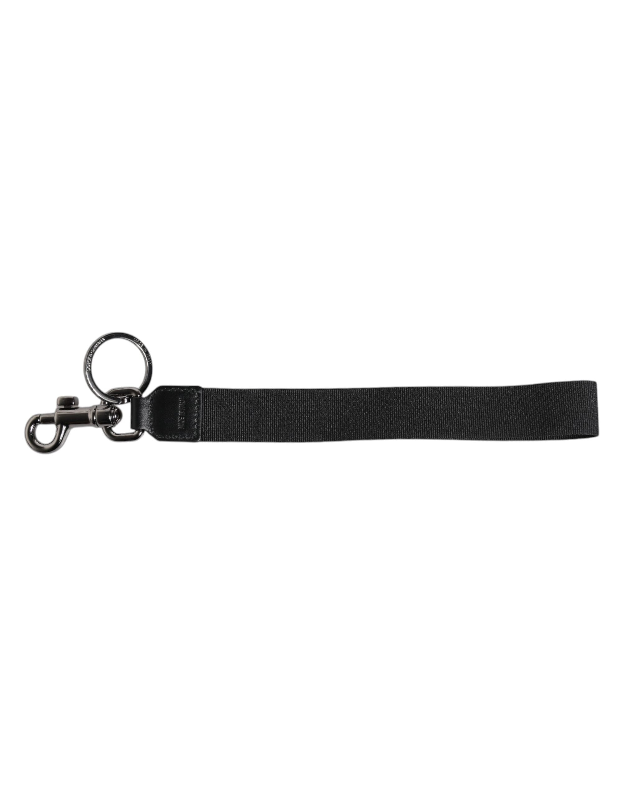 Black Logo Nylon Silver Brass Men Holder Keychain Keyring - ventzia