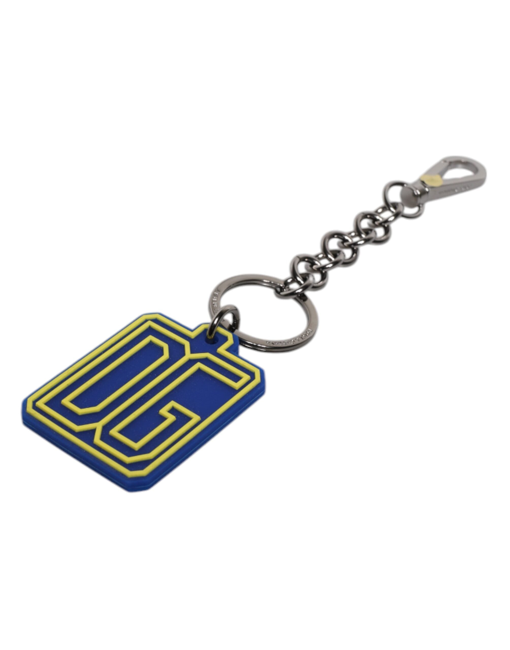 Blue Yellow DG Rubber Logo Silver Men's Keychain Keyring - ventzia