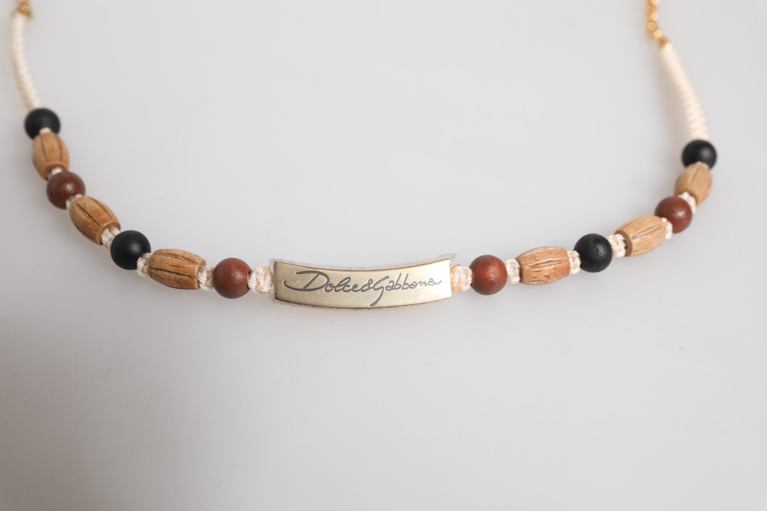 Black Gold Wooden Beaded Logo Pendant Necklace - ventzia