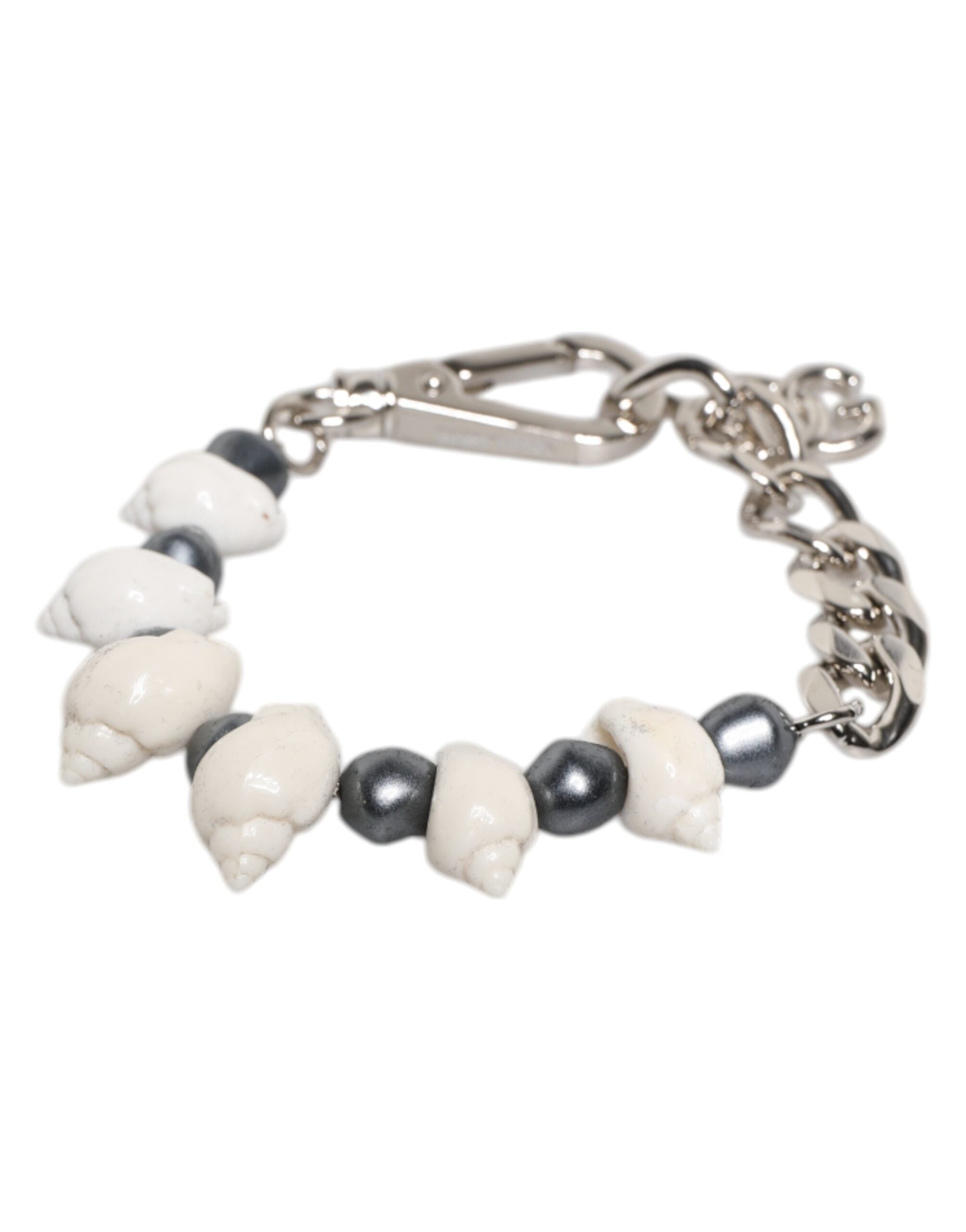 Silver Tone Brass Beaded Shell DG Logo Pendant Bracelet - ventzia