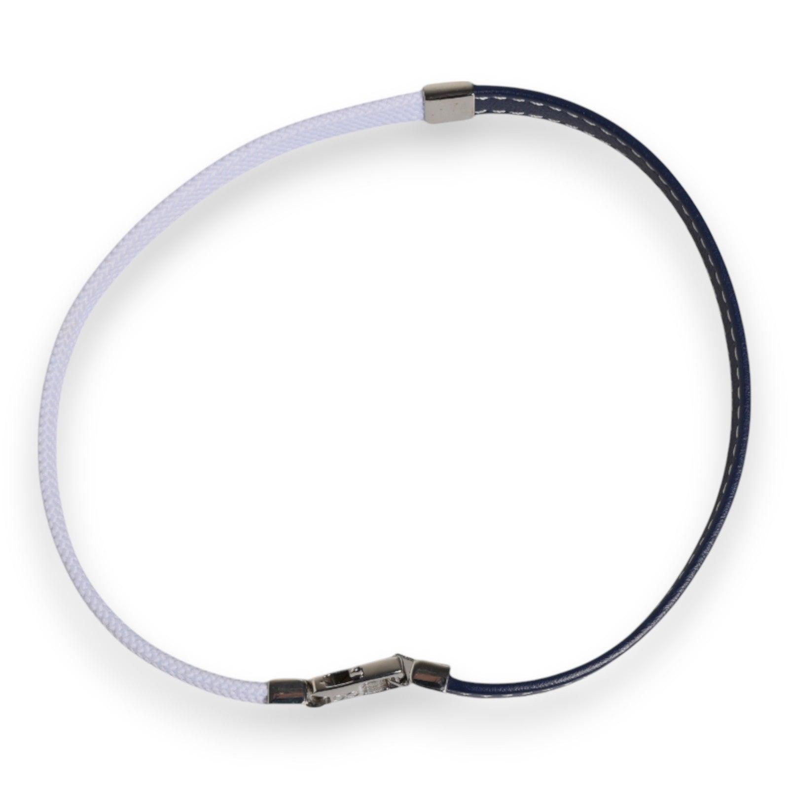 Blue White Leather Trimmed DG Engraved Silver Tone Clasp Bracelet - ventzia