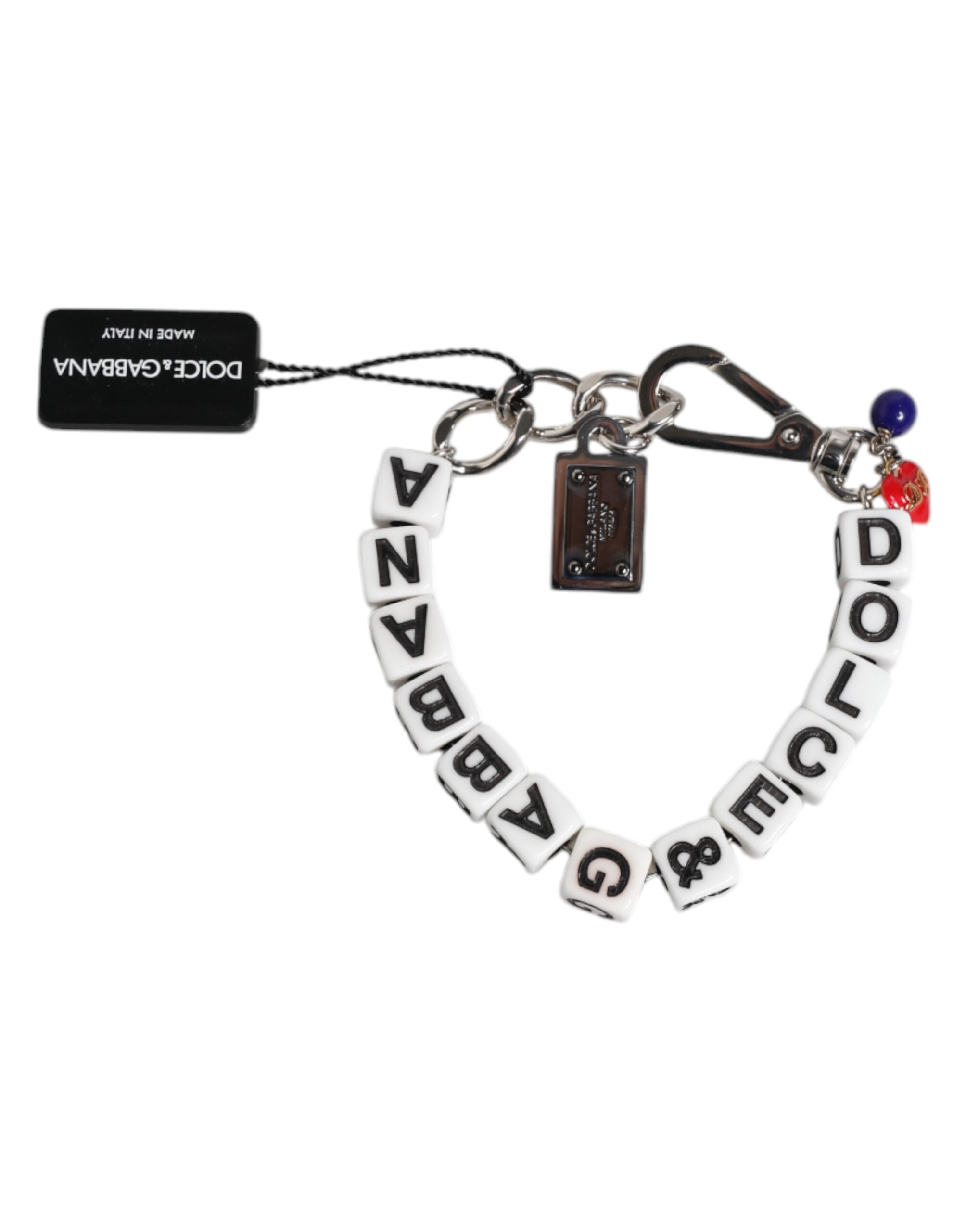 Silver Brass Chain Dice Logo Embellished Charm Bracelet - ventzia
