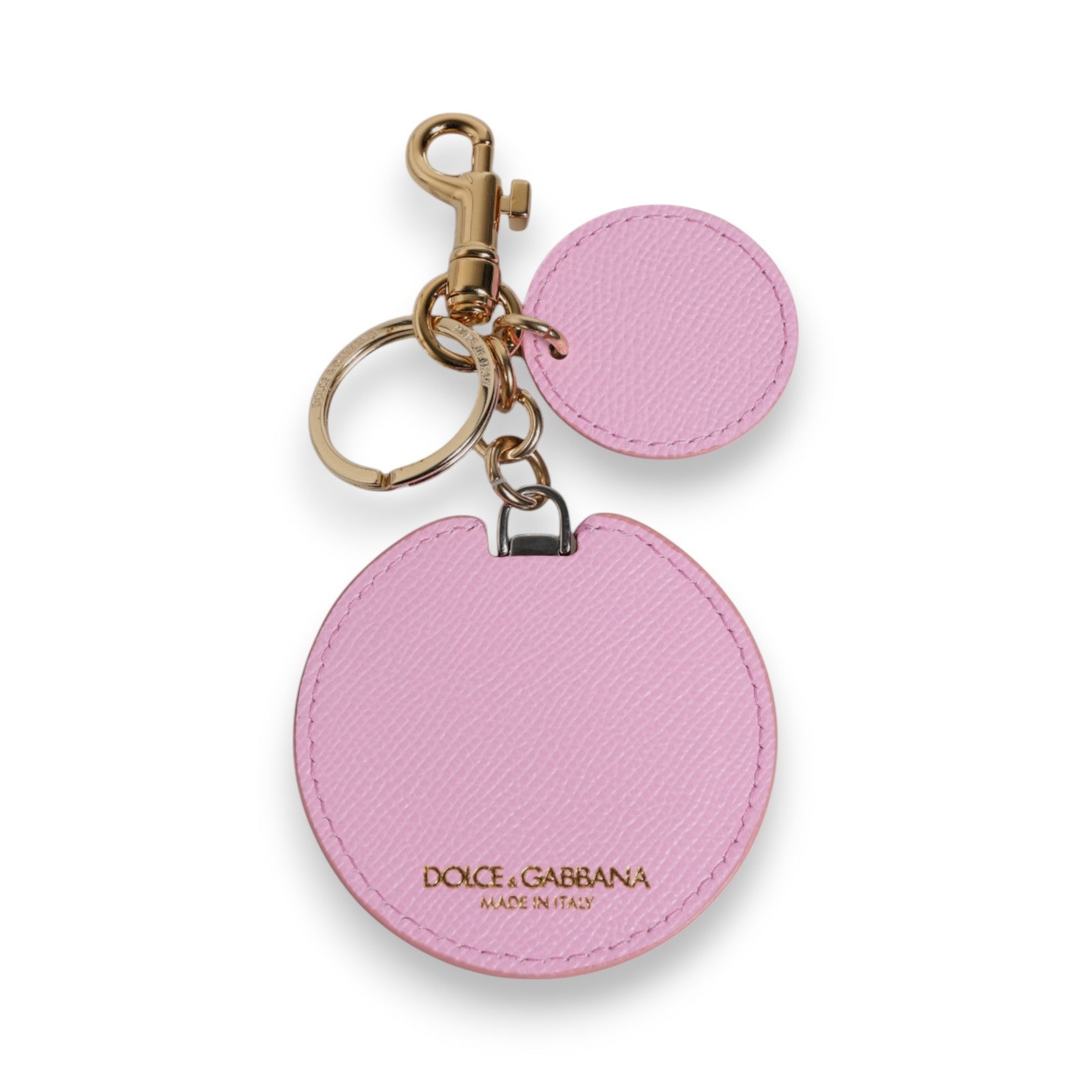 Pink Calf Leather Gold Metal Logo Print Keyring Keychain - ventzia