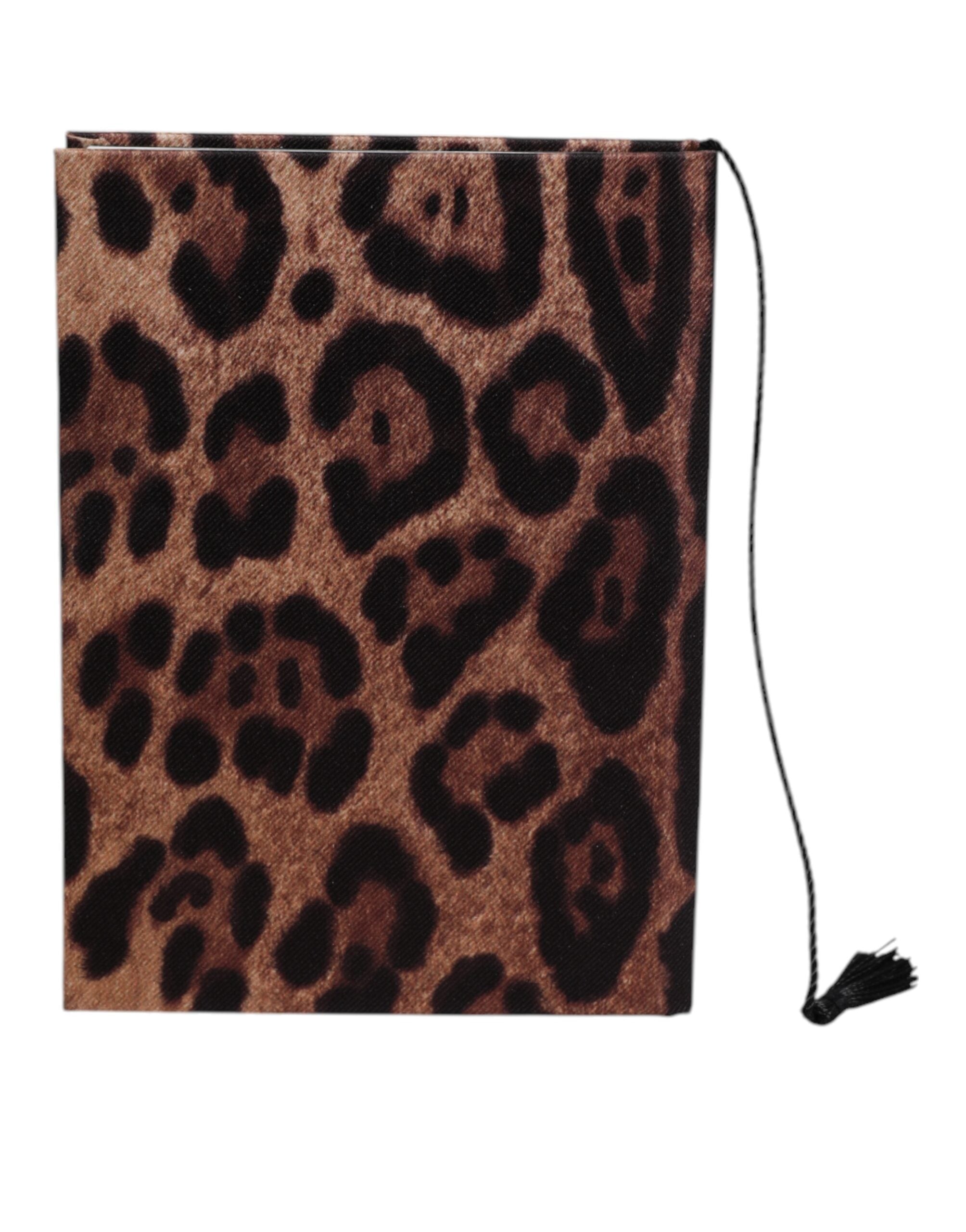 Brown Black Polyester Leopard Logo Print Small Notebook - ventzia