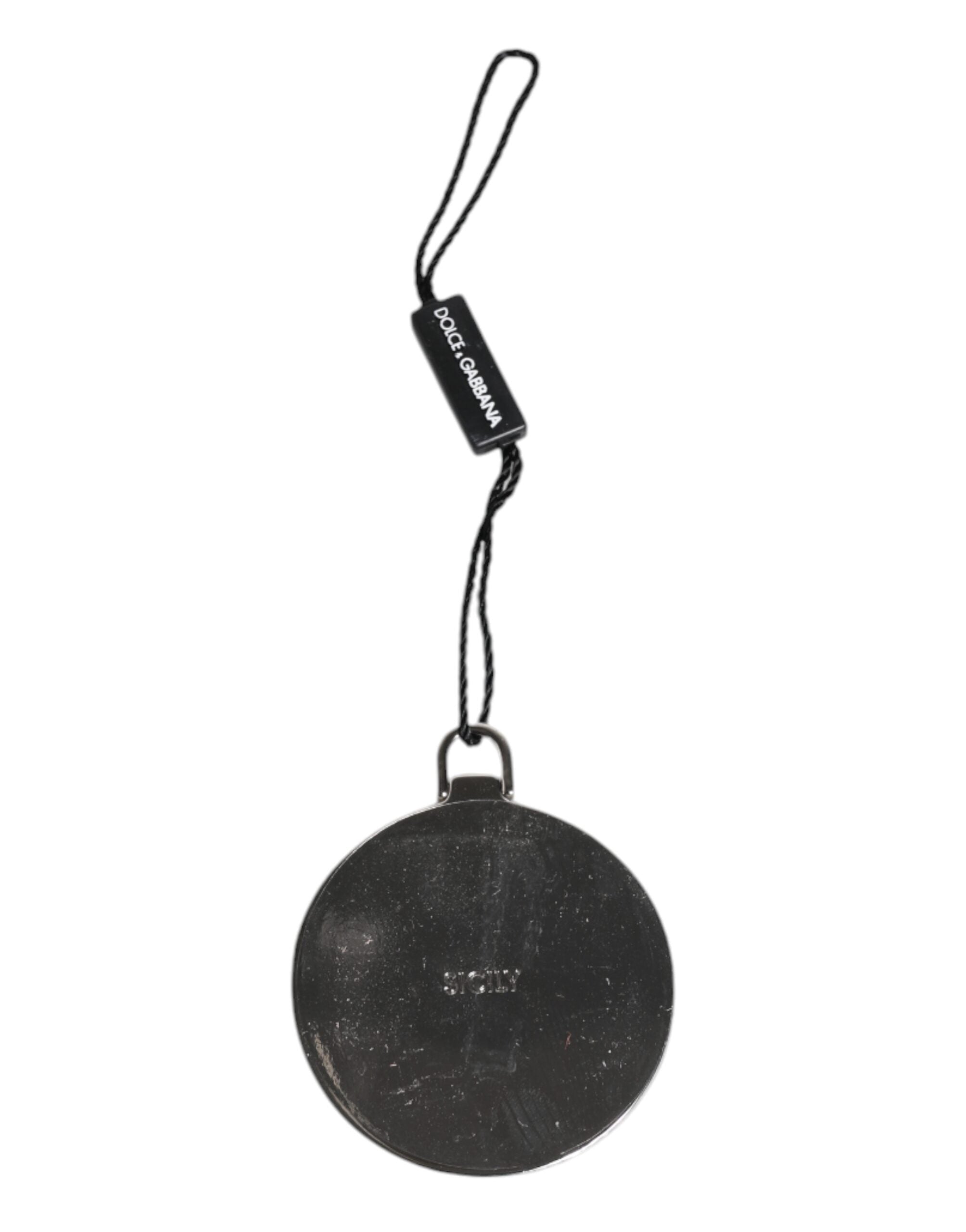 Green Calfskin Leather Round Logo Hand Mirror Holder - ventzia