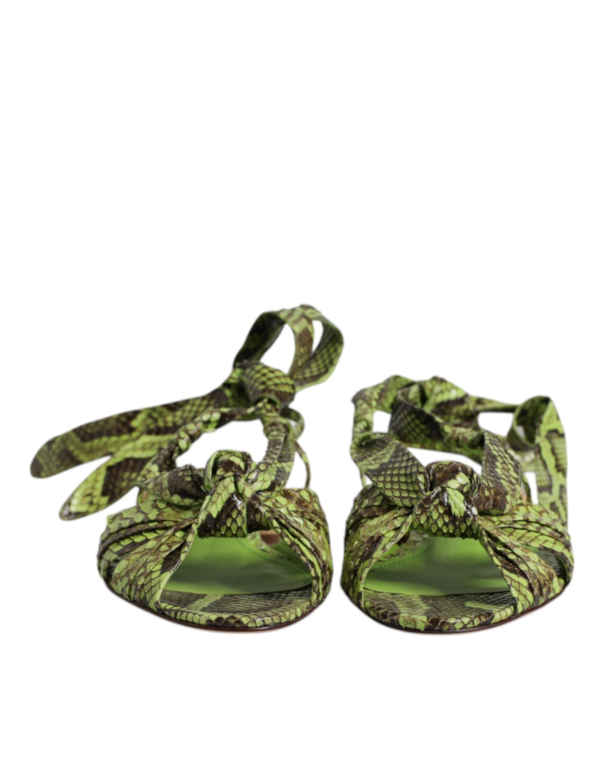 Green Animal Print Ankle Wrap Sandals Shoes - ventzia