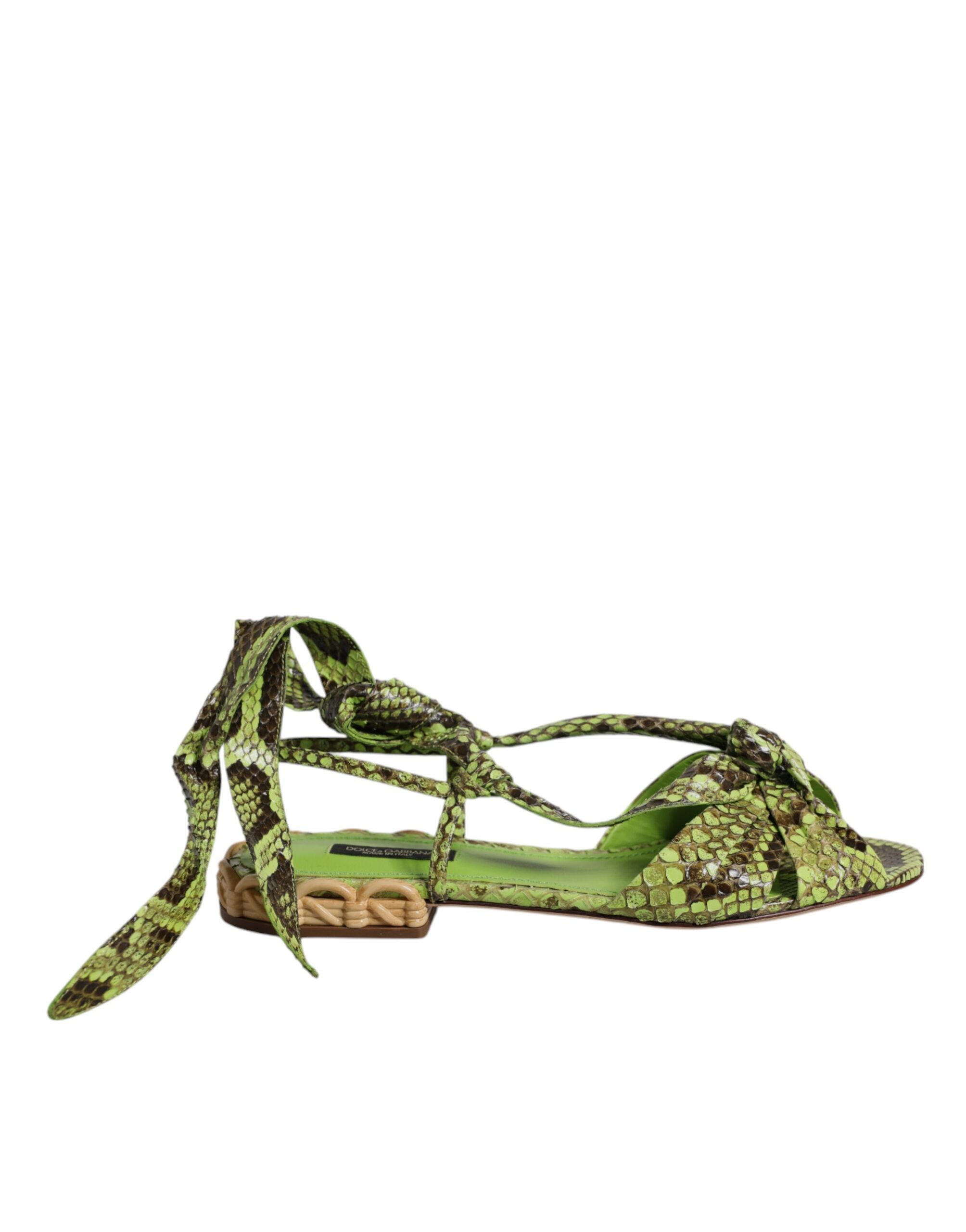 Green Animal Print Ankle Wrap Sandals Shoes - ventzia