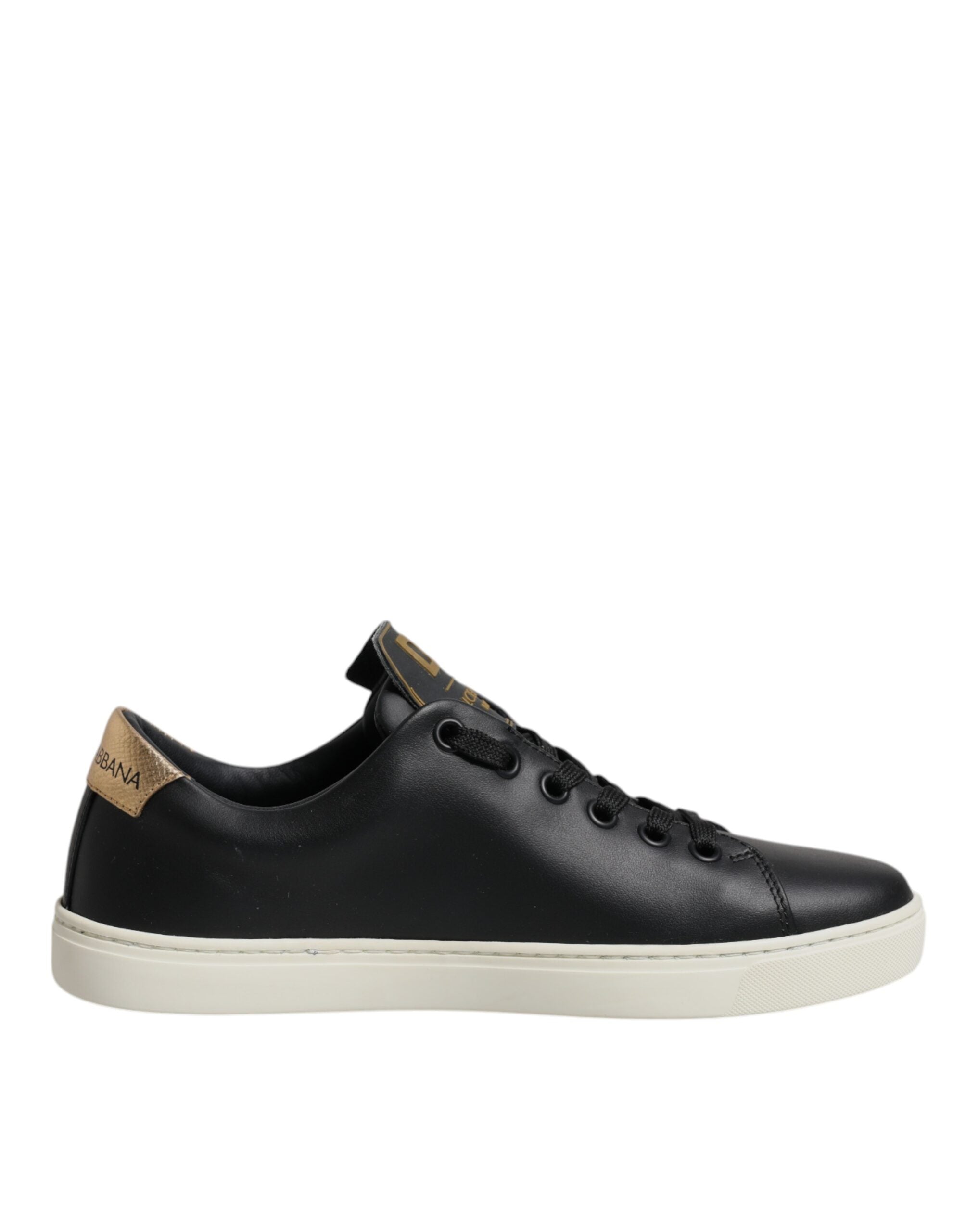 Black Leather Gold Red Heart Sneakers Shoes - ventzia