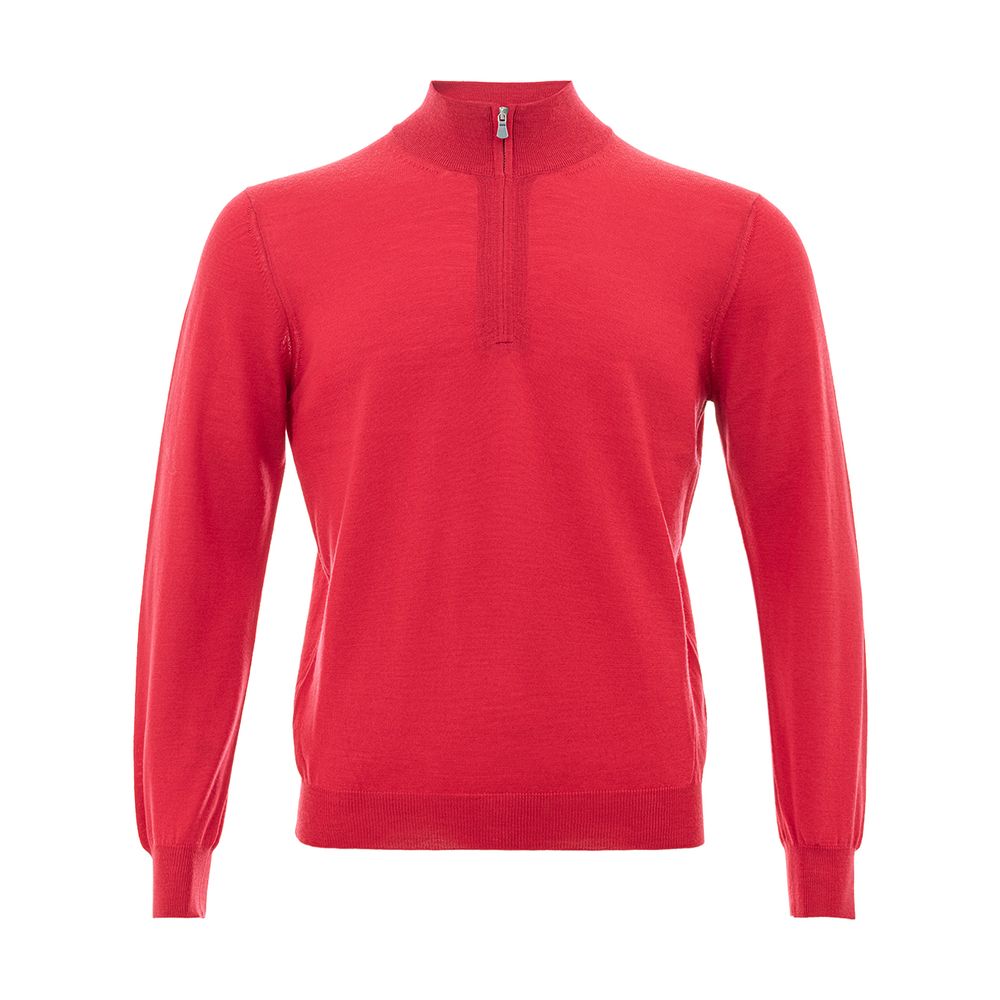 Elegant Crimson Wool T-Shirt for Men - ventzia
