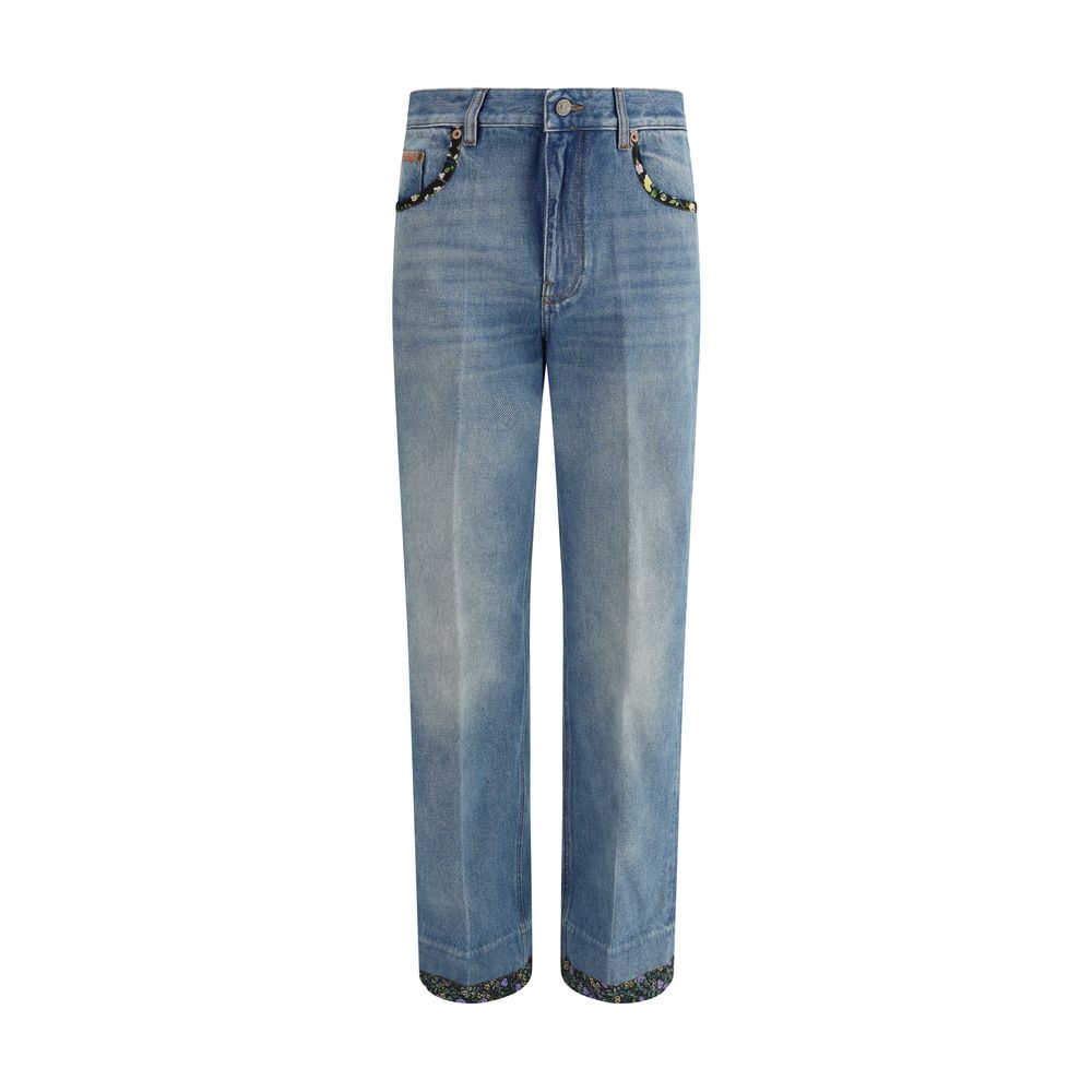 Blue Cotton Straight-Leg Jeans - ventzia