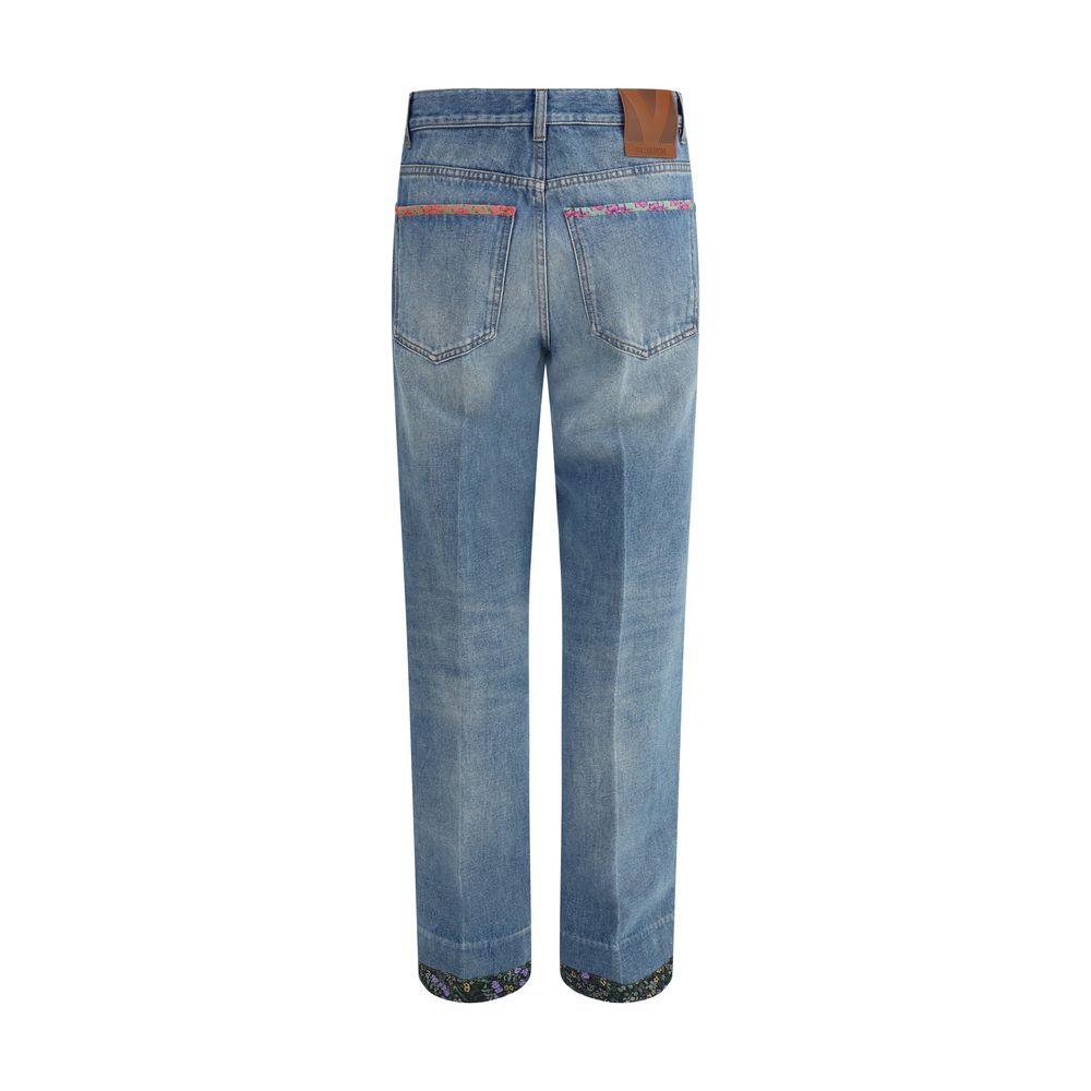 Blue Cotton Straight-Leg Jeans - ventzia