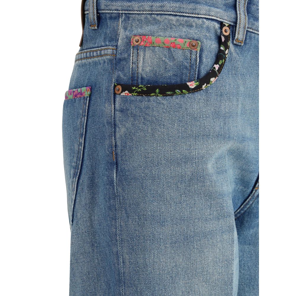Blue Cotton Straight-Leg Jeans - ventzia