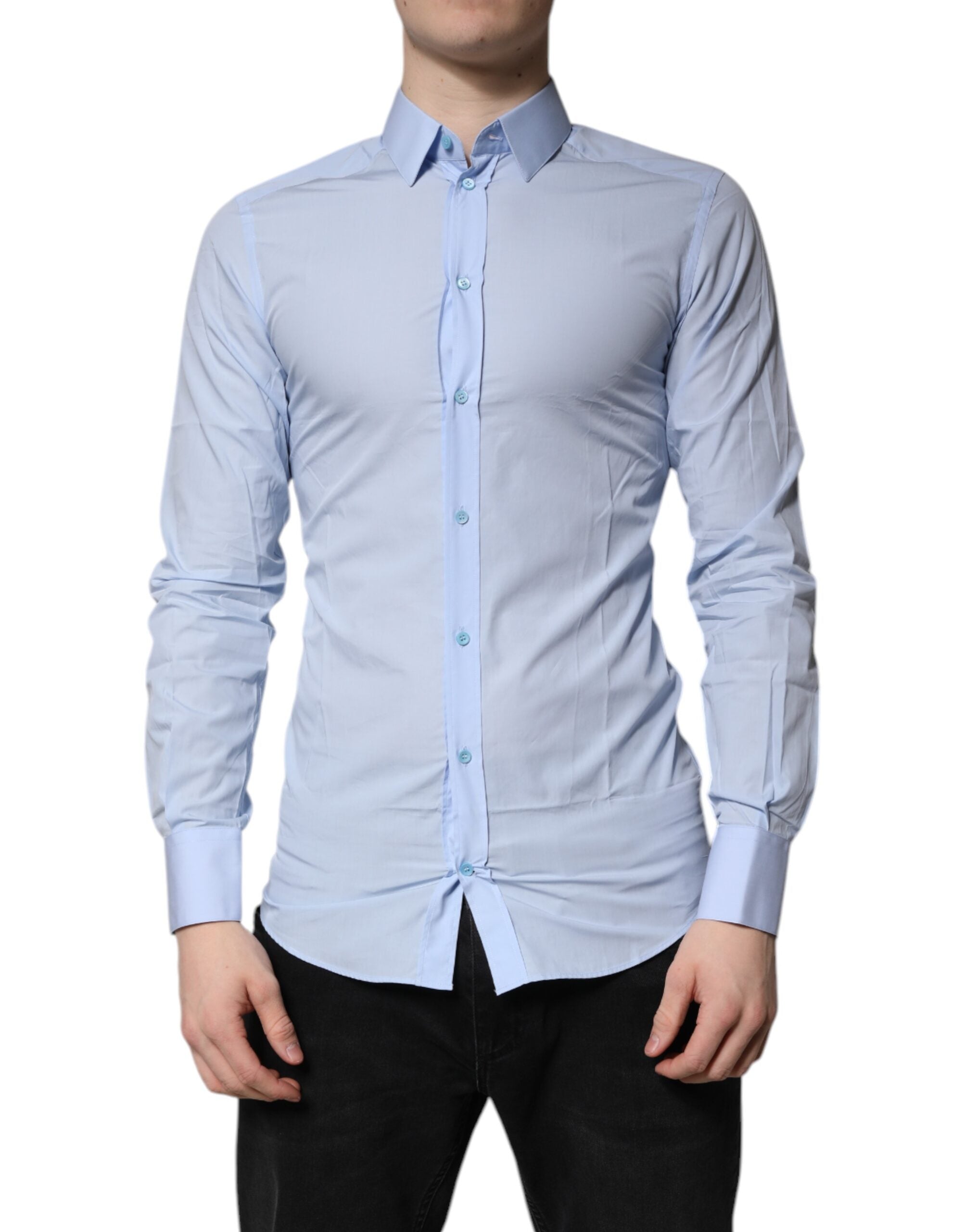 Light Blue Cotton GOLD Dress Formal Shirt - ventzia