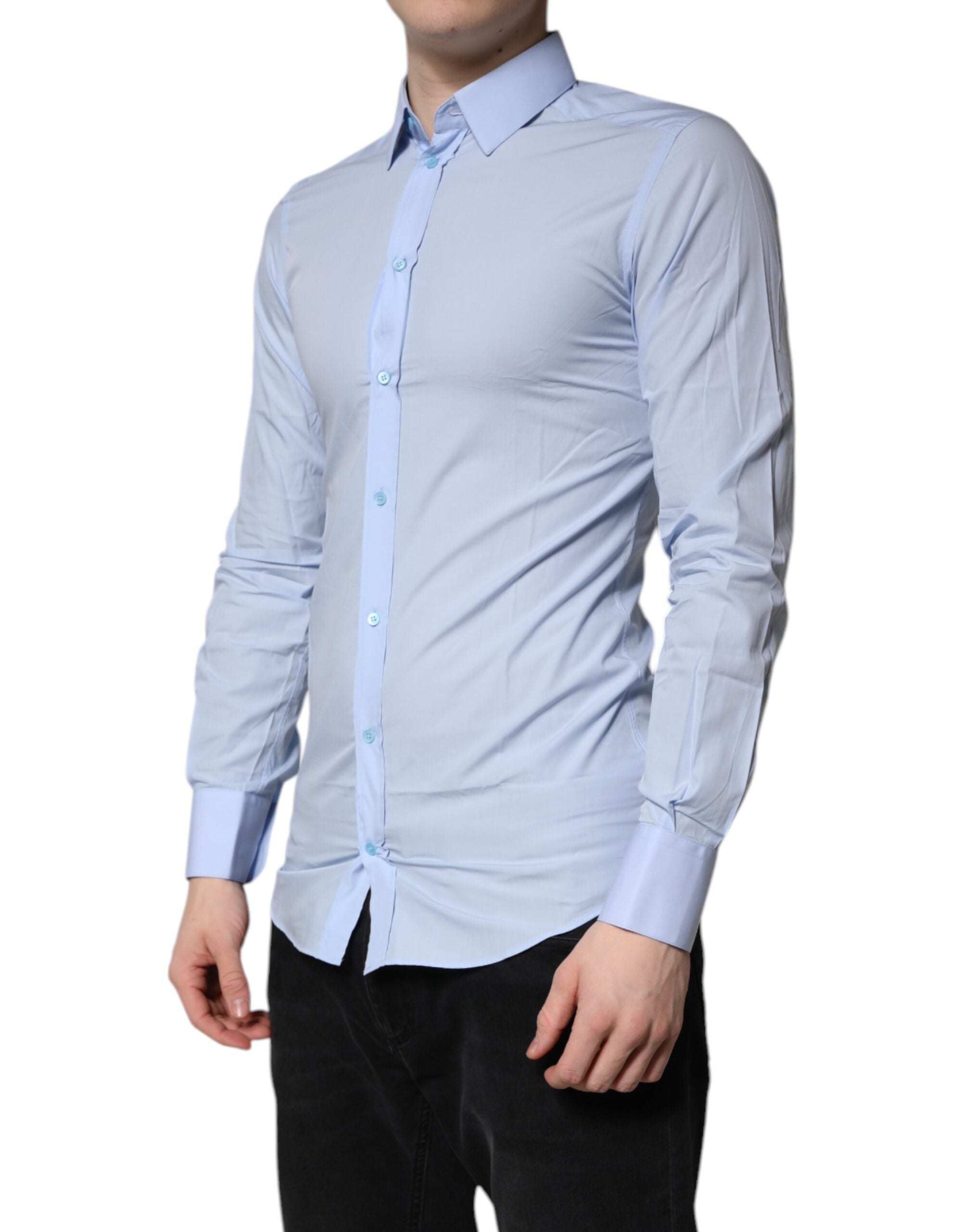 Light Blue Cotton GOLD Dress Formal Shirt - ventzia