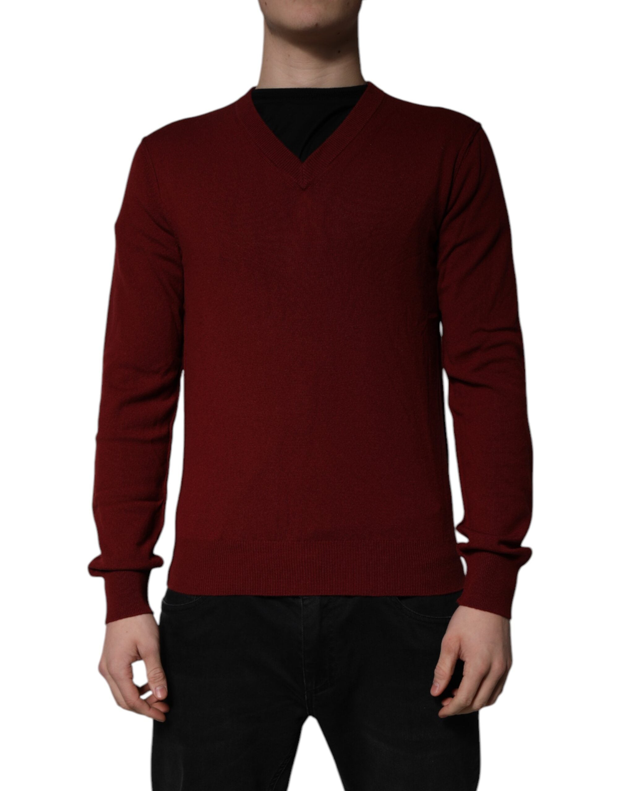 Maroon Cashmere V-neck Men Pullover Sweater - ventzia