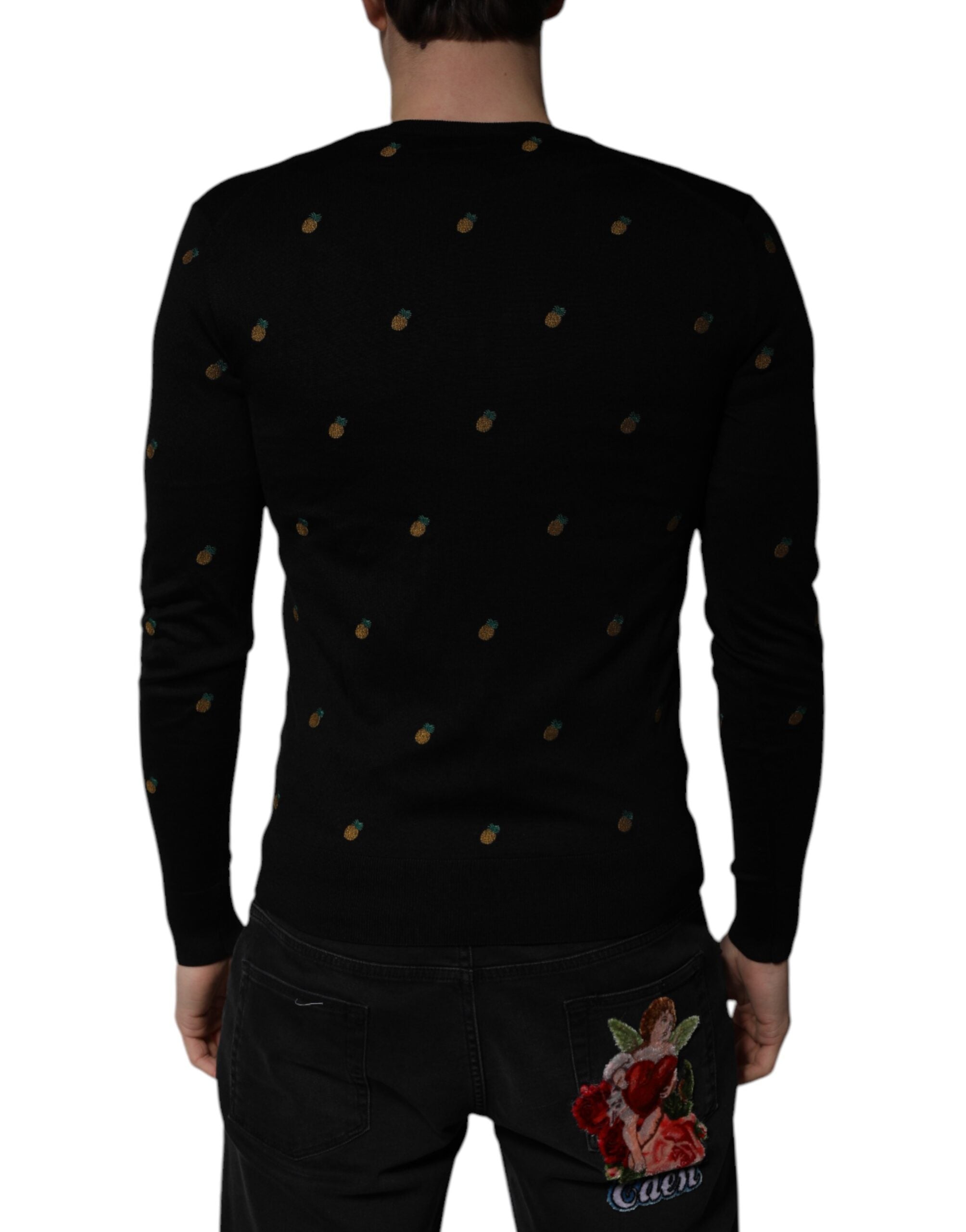 Black Pineapple Crew Neck Pullover Sweater - ventzia