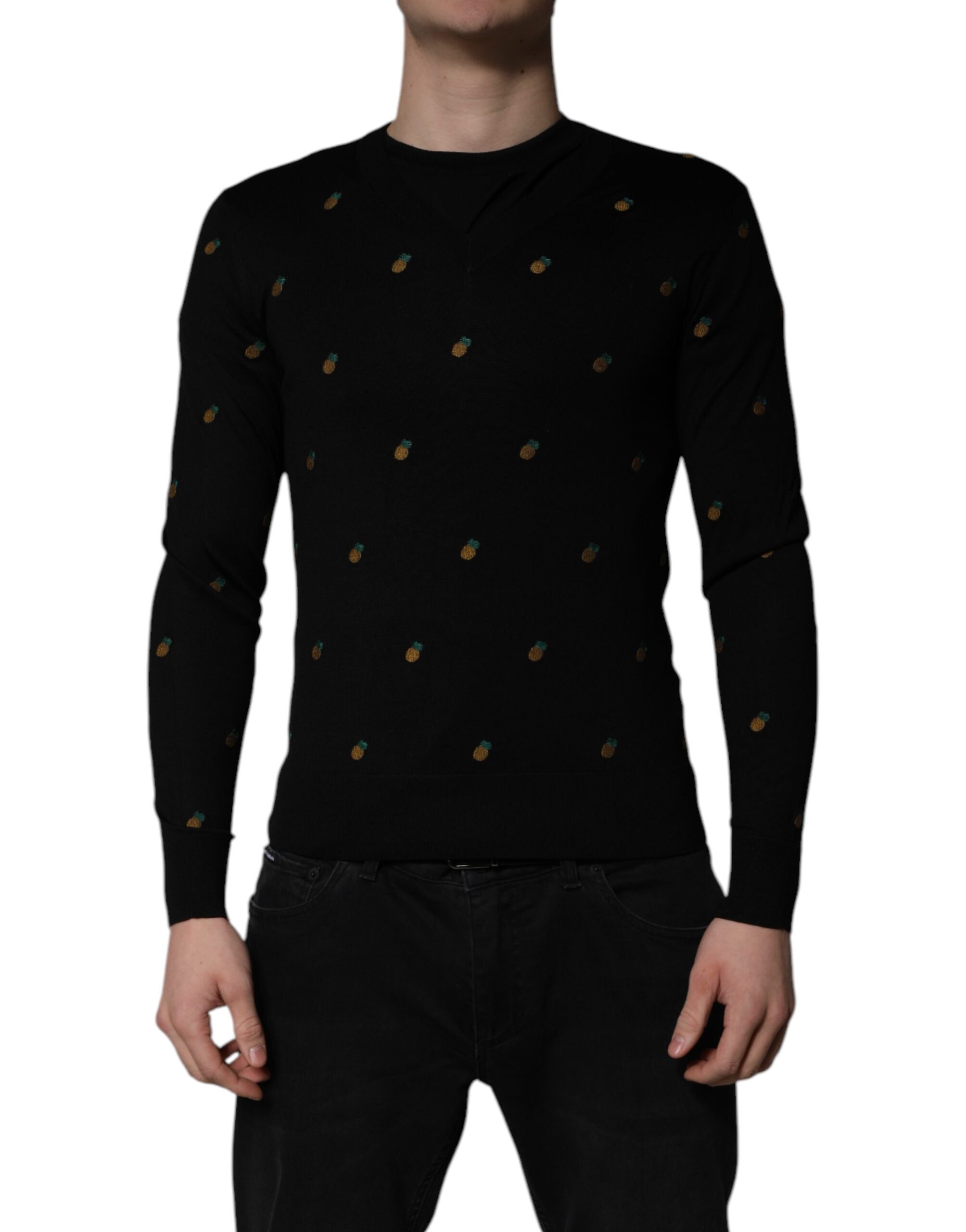 Black Pineapple Crew Neck Pullover Sweater - ventzia