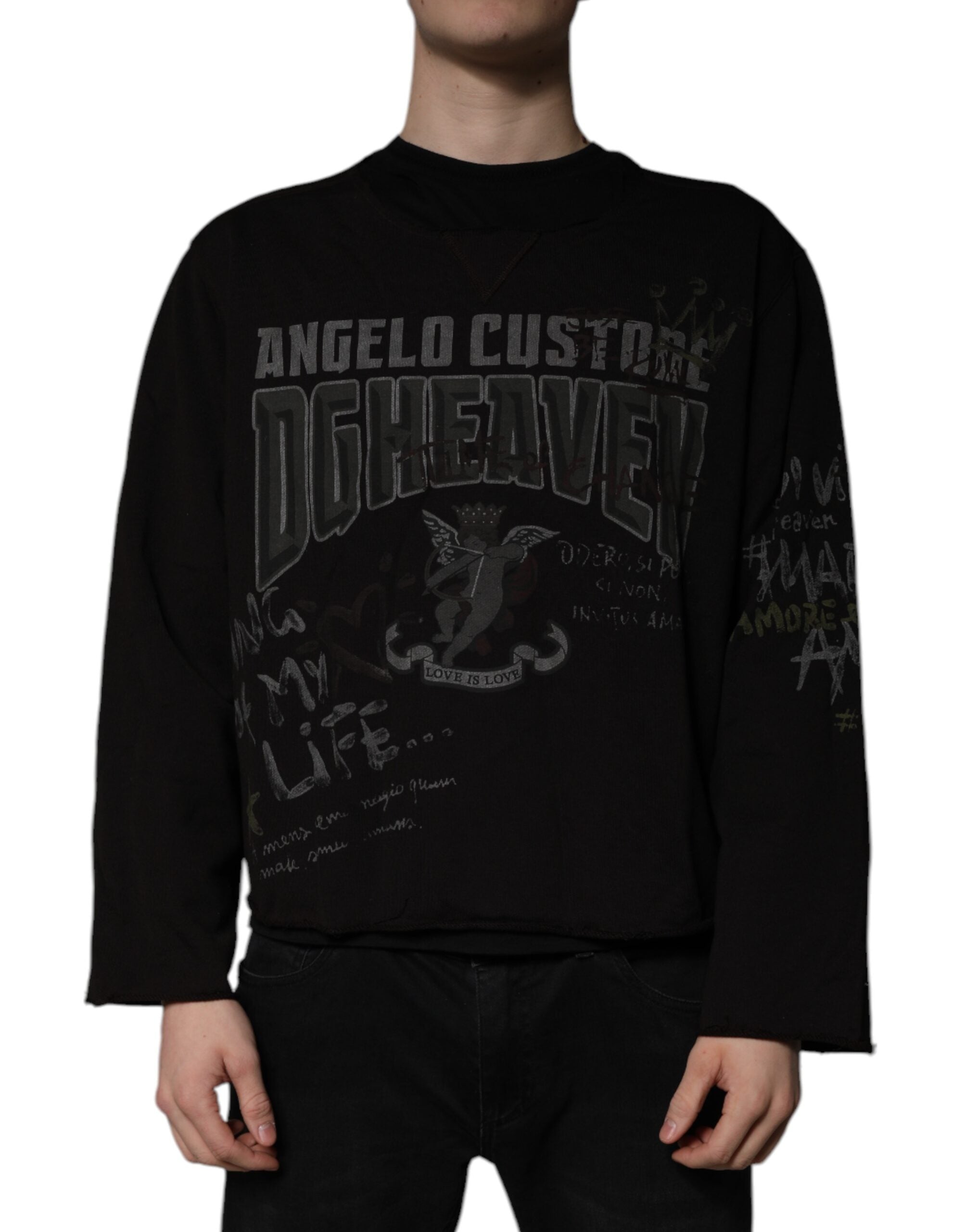 Black DG Heaven Crew Neck Pullover Sweater - ventzia