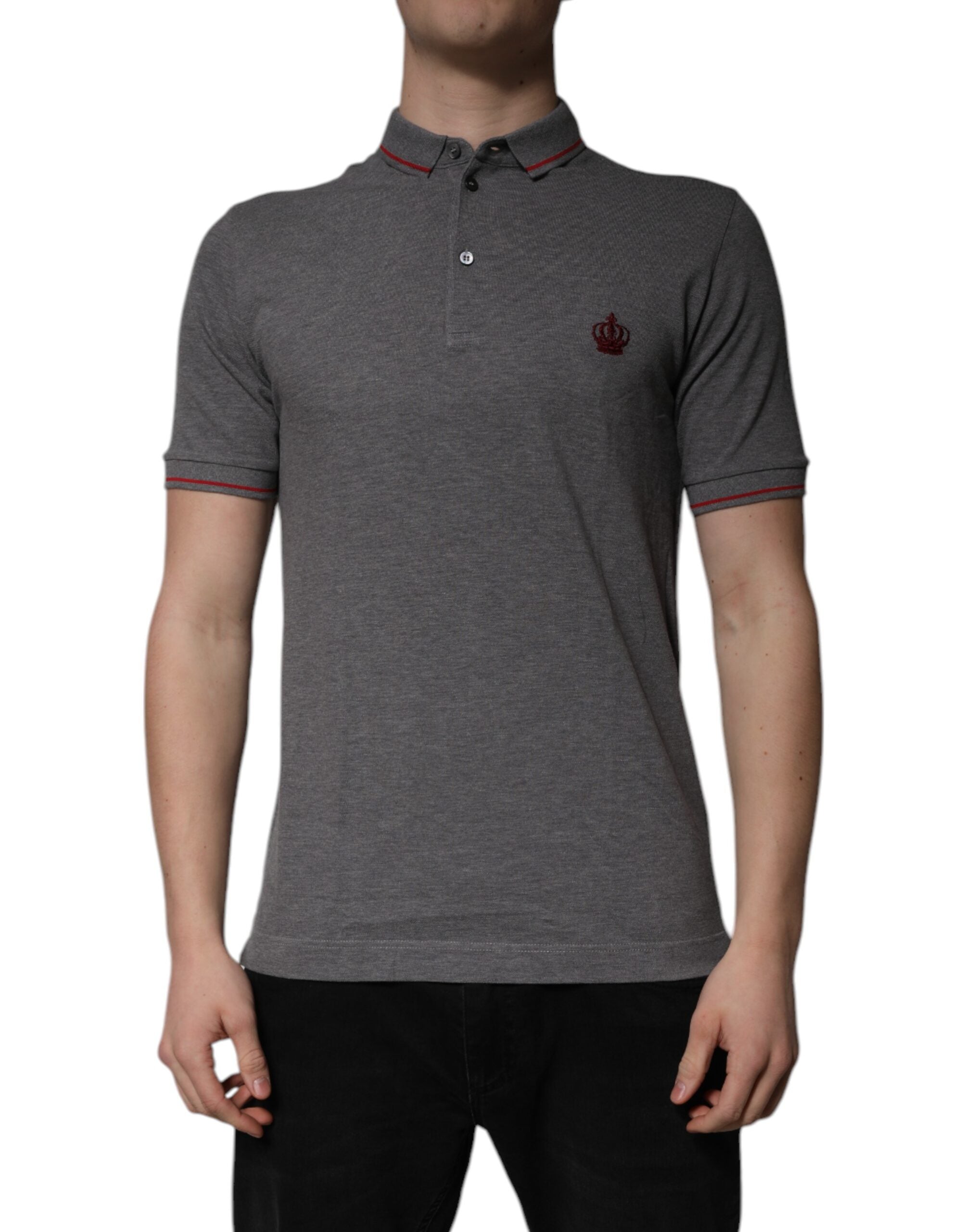 Gray Cotton Crown Collared Polo T-shirt - ventzia