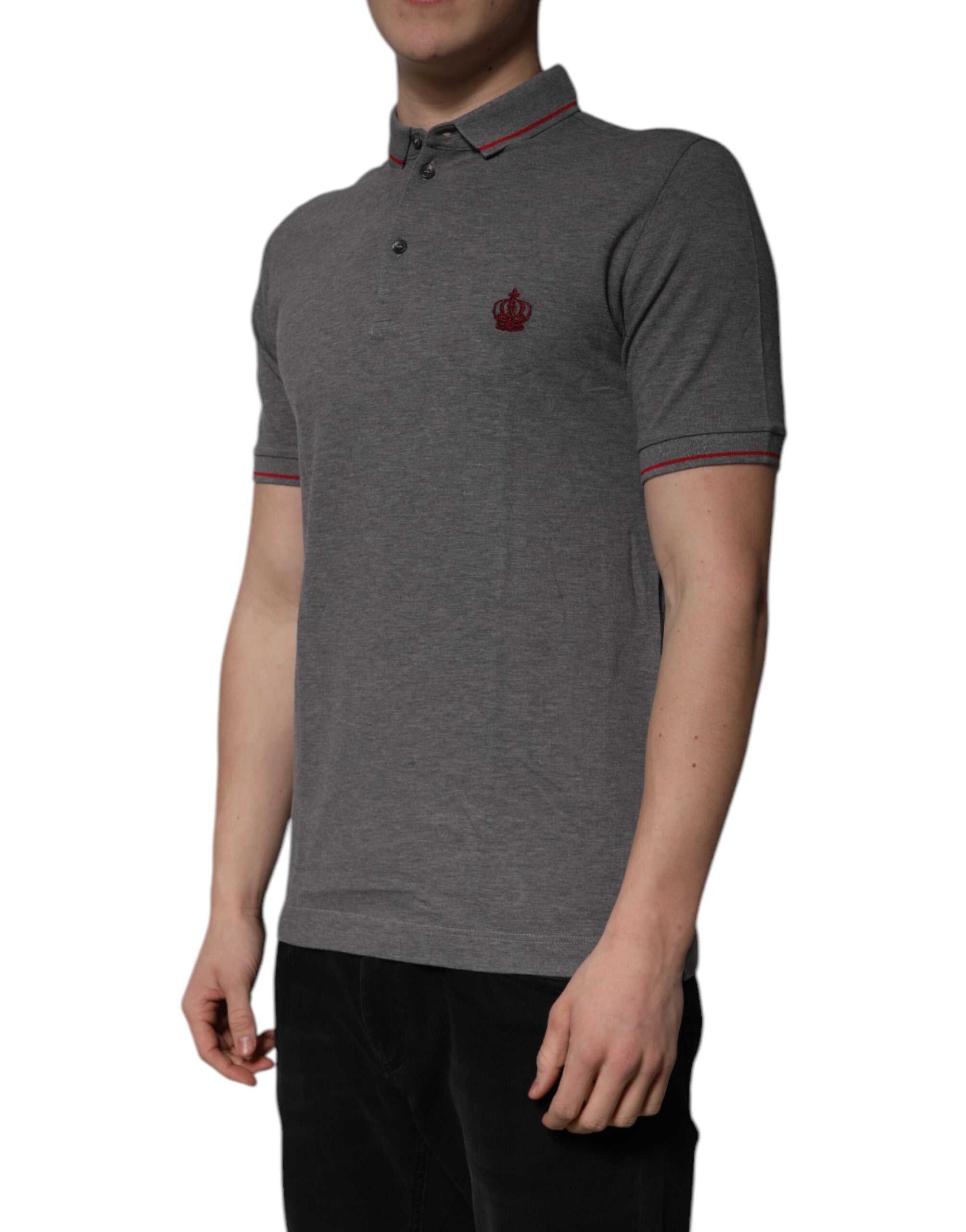 Gray Cotton Crown Collared Polo T-shirt - ventzia
