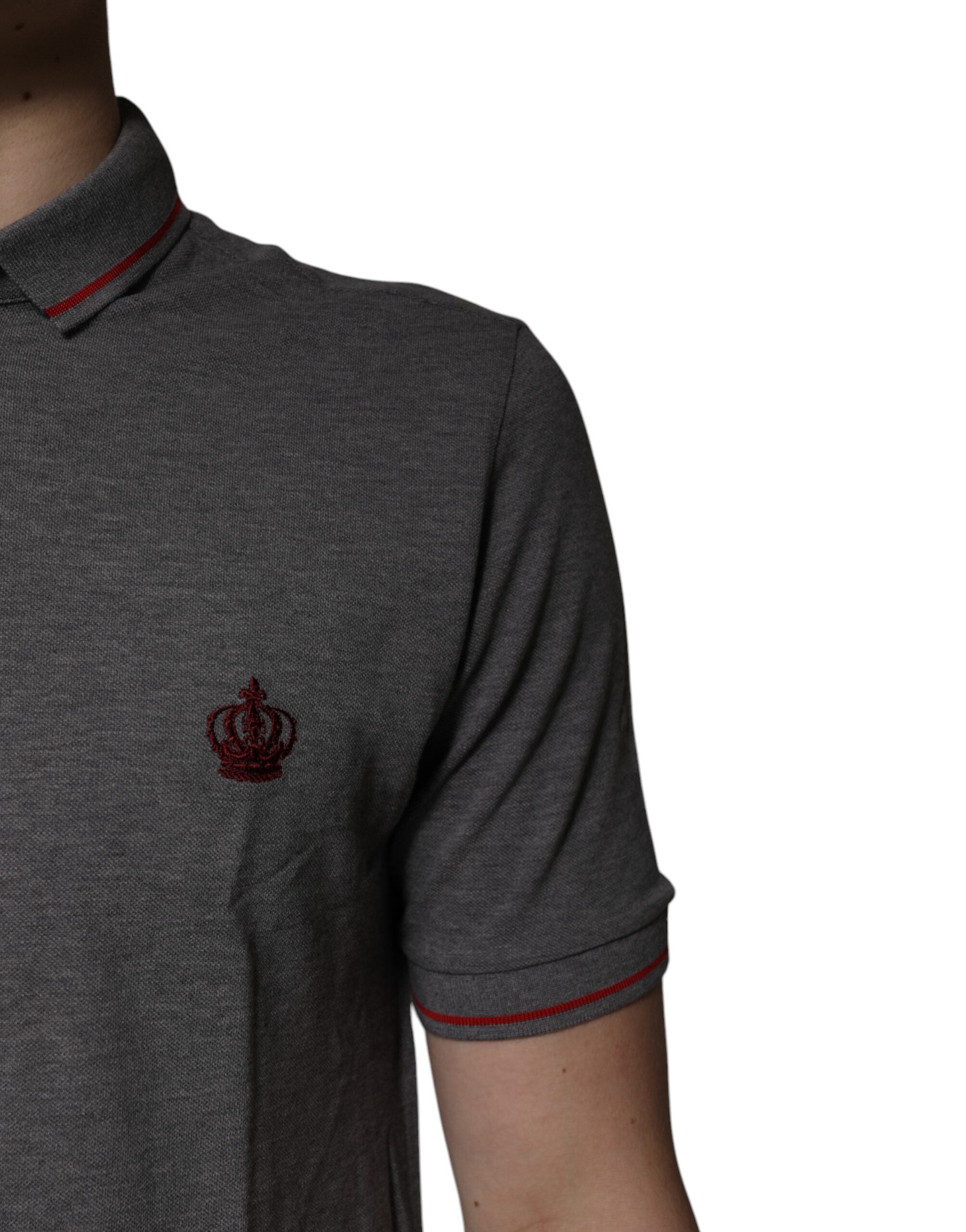 Gray Cotton Crown Collared Polo T-shirt - ventzia