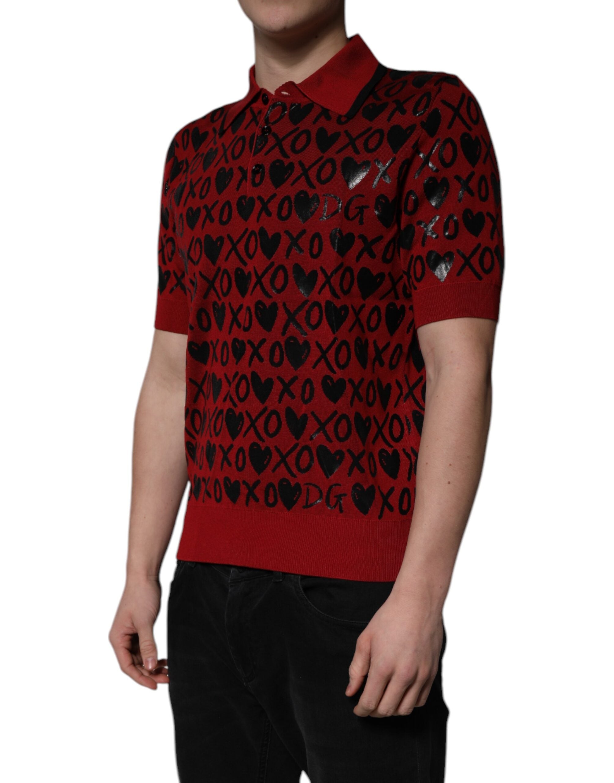 Red Cotton XOXO Collared Polo T-shirt - ventzia