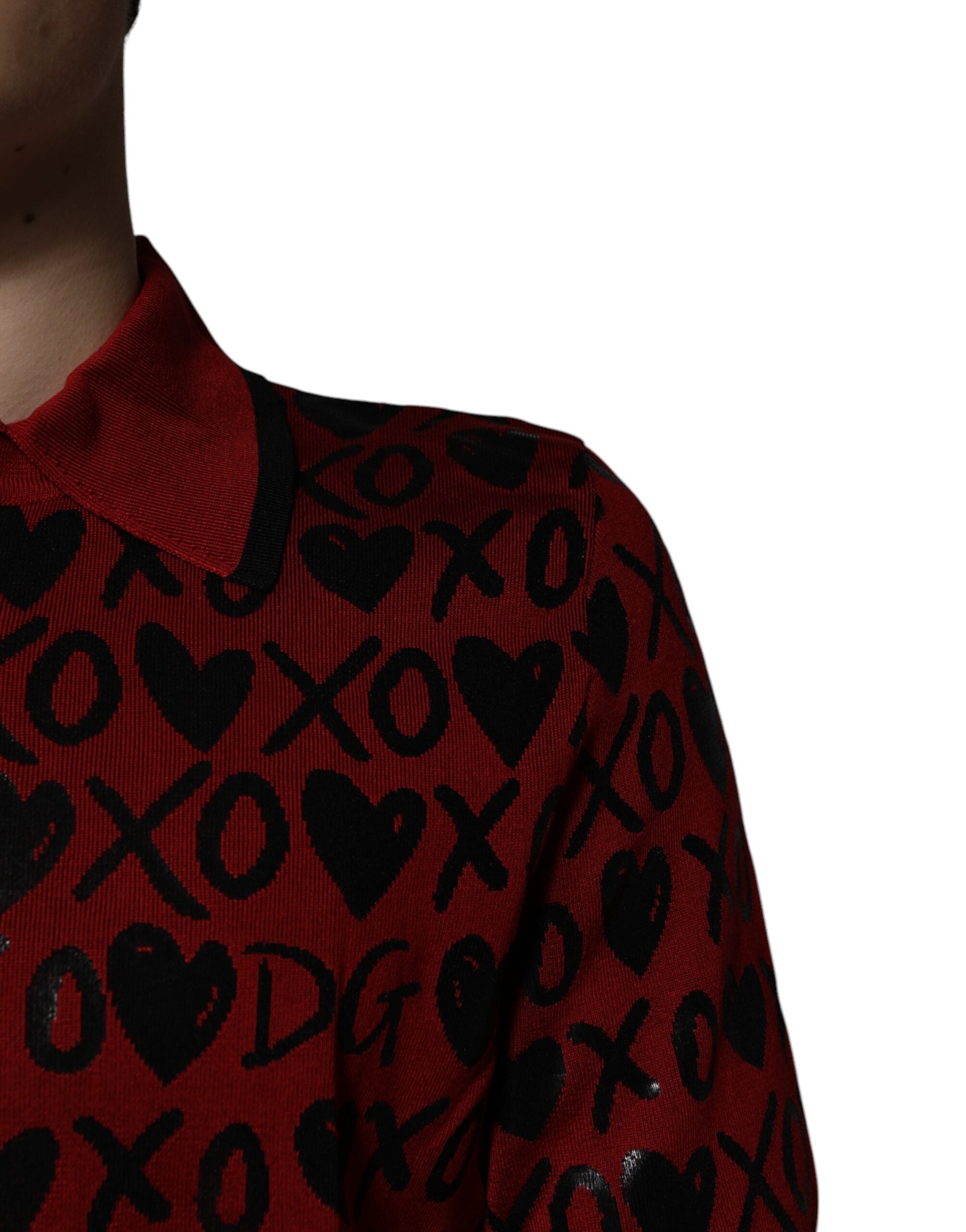 Red Cotton XOXO Collared Polo T-shirt - ventzia