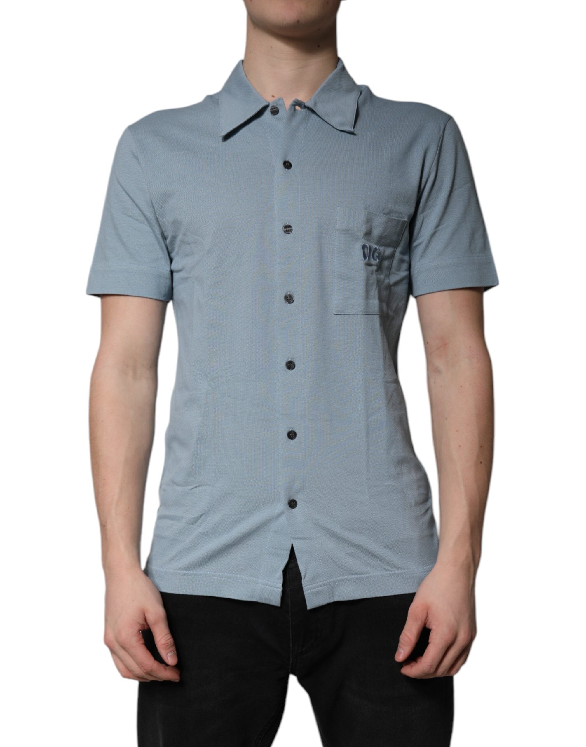 Blue Cotton Button Down Casual Men Polo Shirt - ventzia