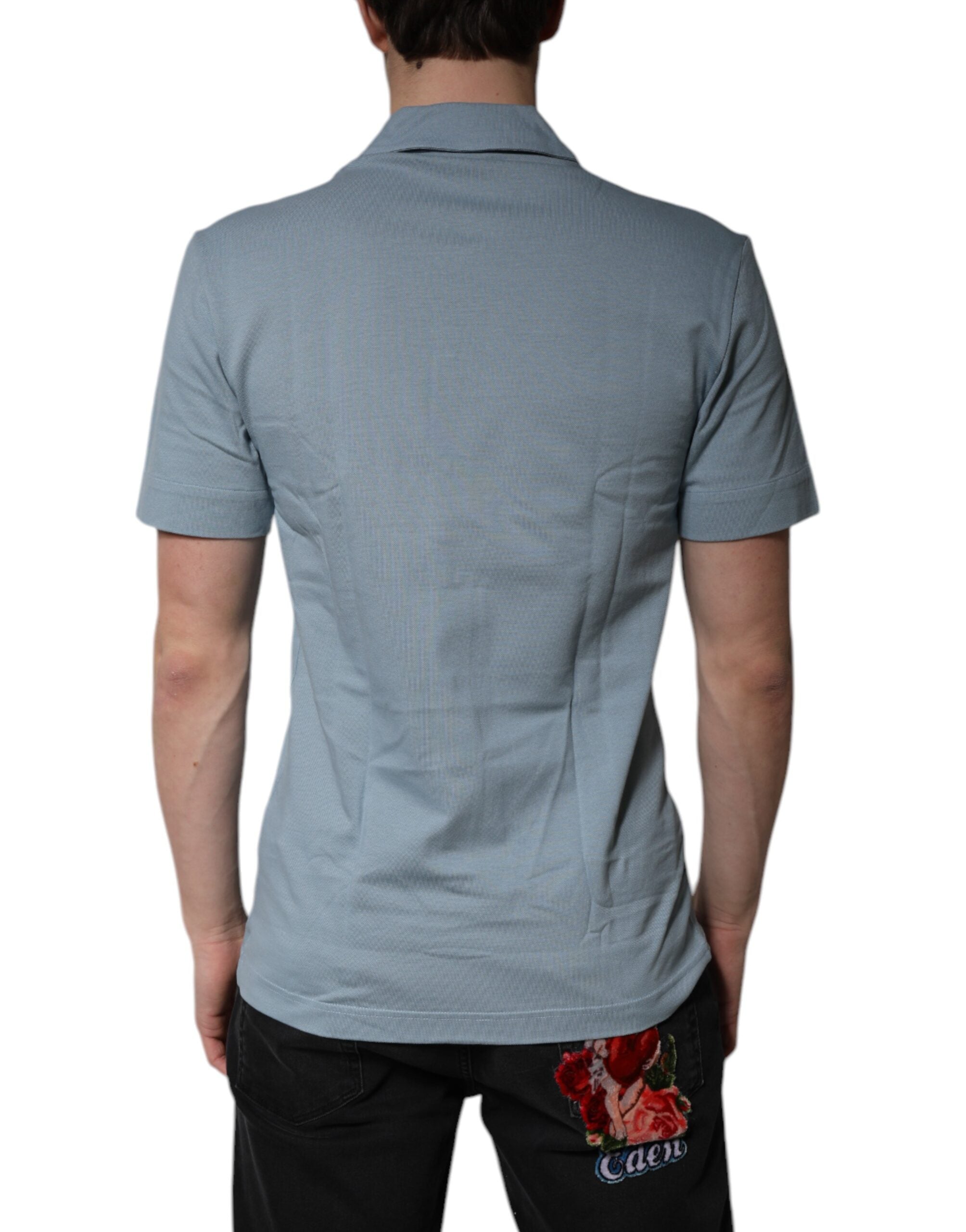 Blue Cotton Button Down Casual Men Polo Shirt - ventzia