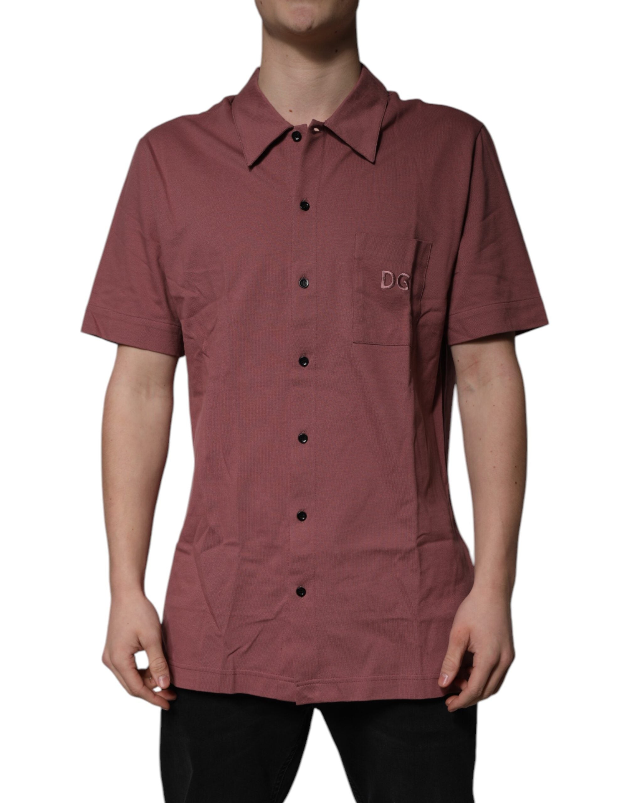Dark Pink Button Down Casual Polo Men Shirt - ventzia