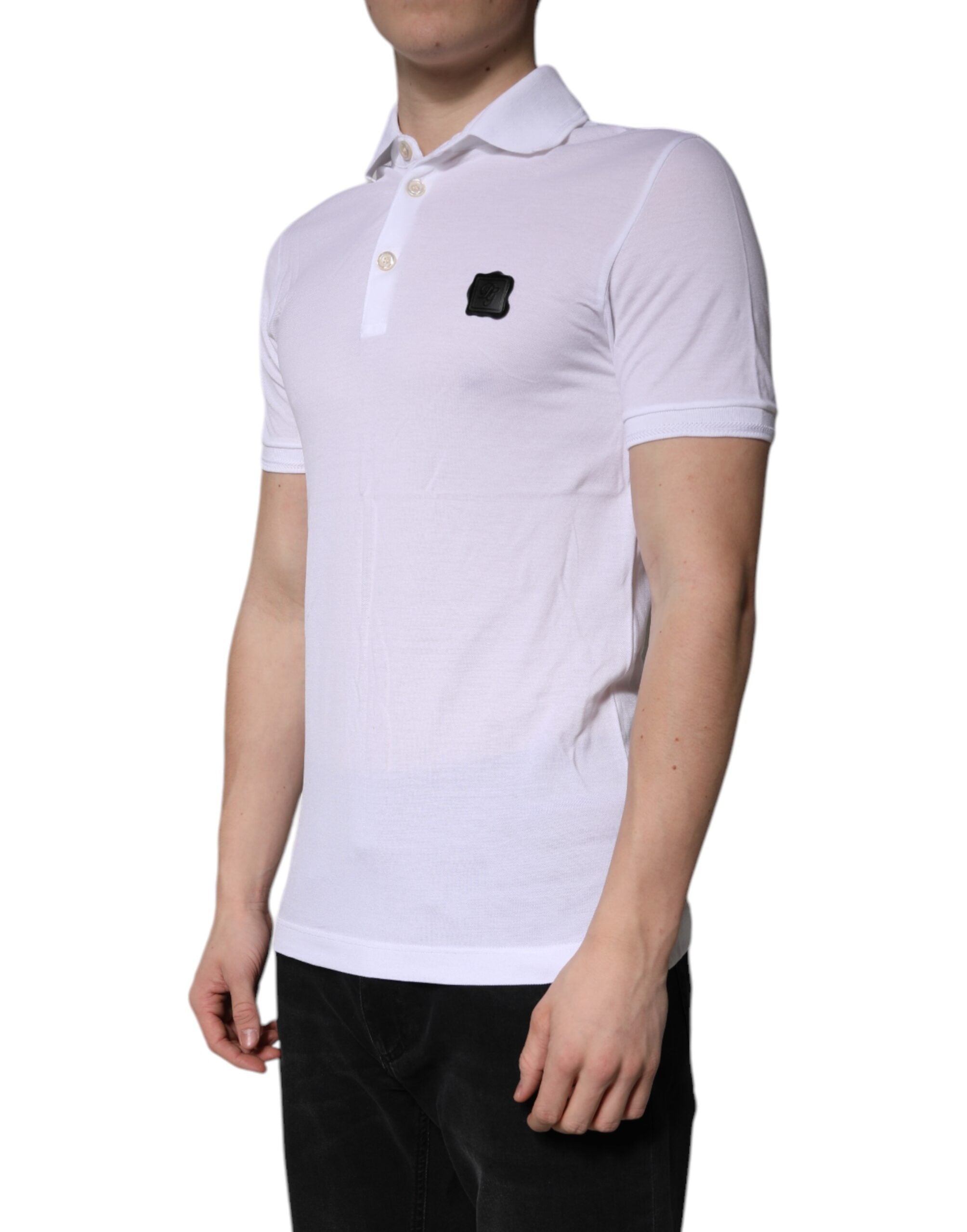 White Cotton Logo Collared Polo T-shirt - ventzia