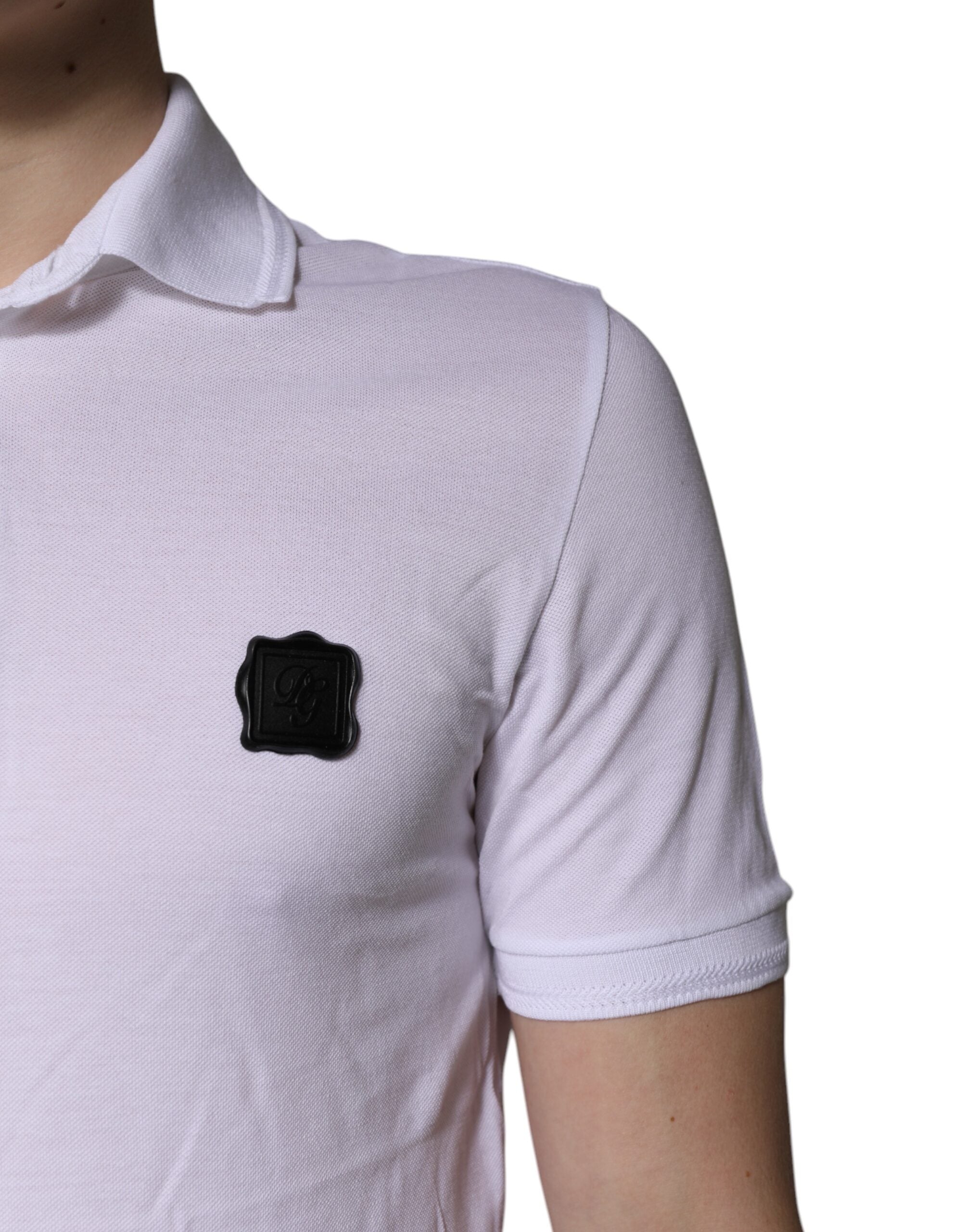 White Cotton Logo Collared Polo T-shirt - ventzia