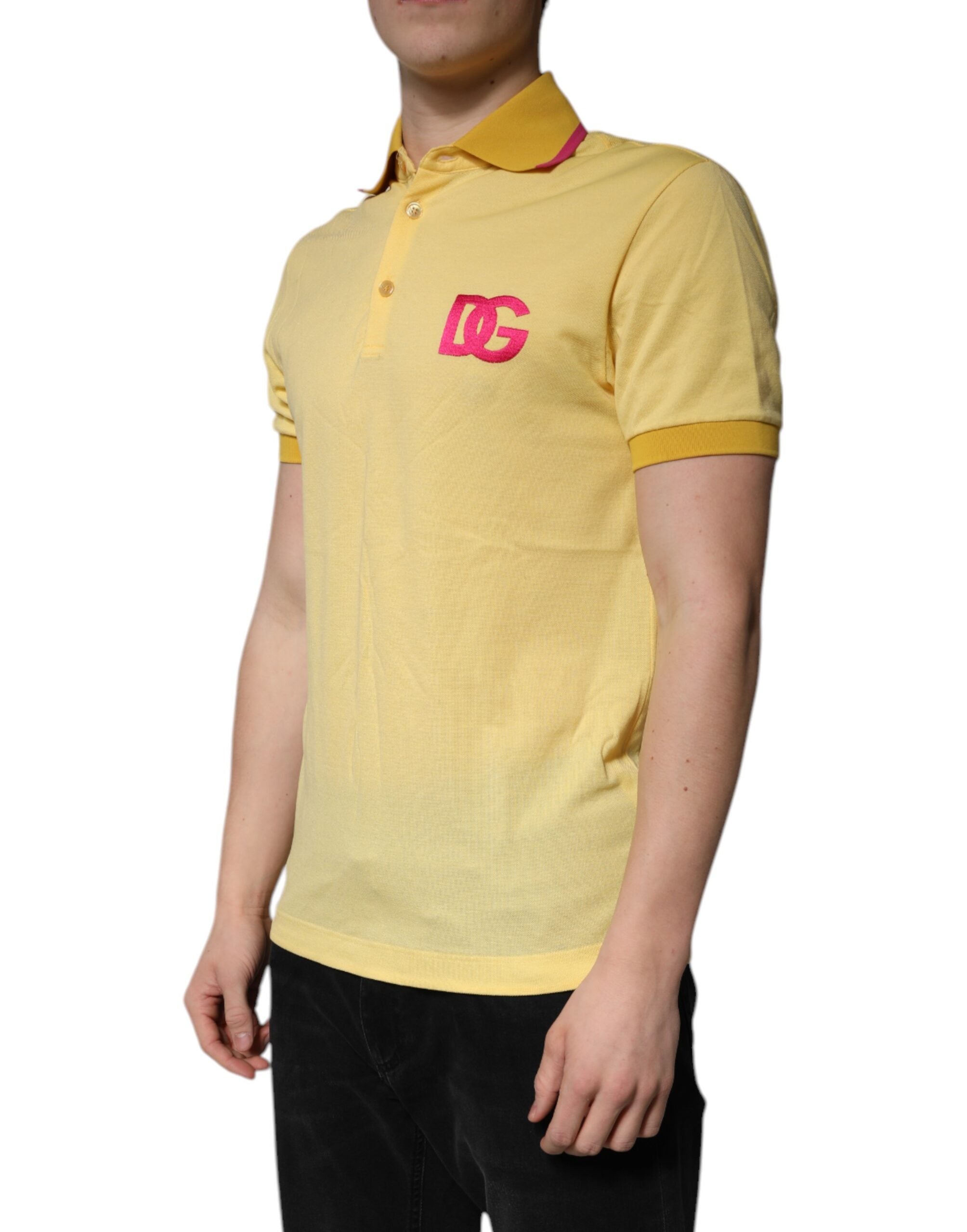 Yellow Cotton Logo Collared Polo T-shirt - ventzia