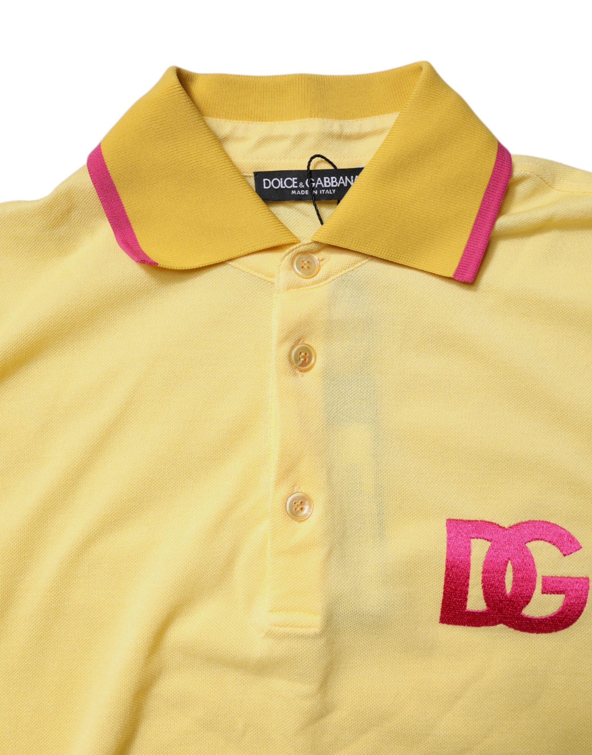 Yellow Cotton Logo Collared Polo T-shirt - ventzia