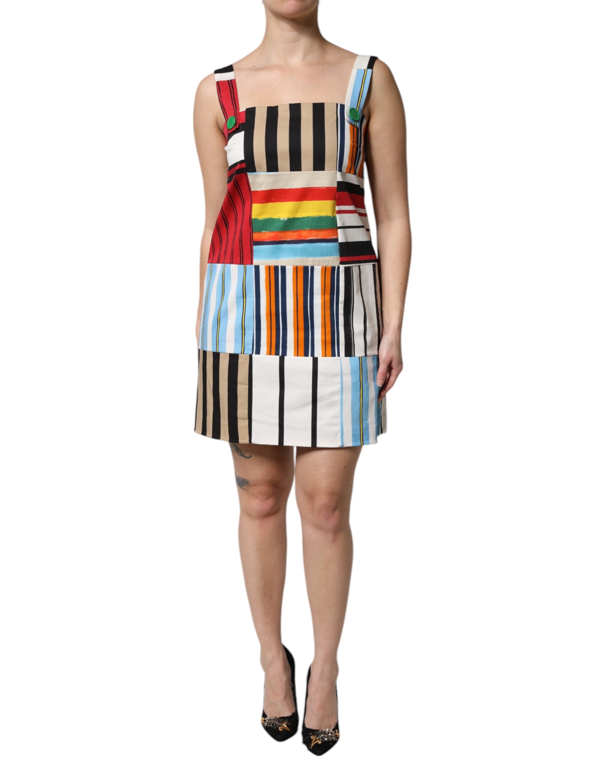 Multicolor Cotton Stripe Sleeveless Dress - ventzia