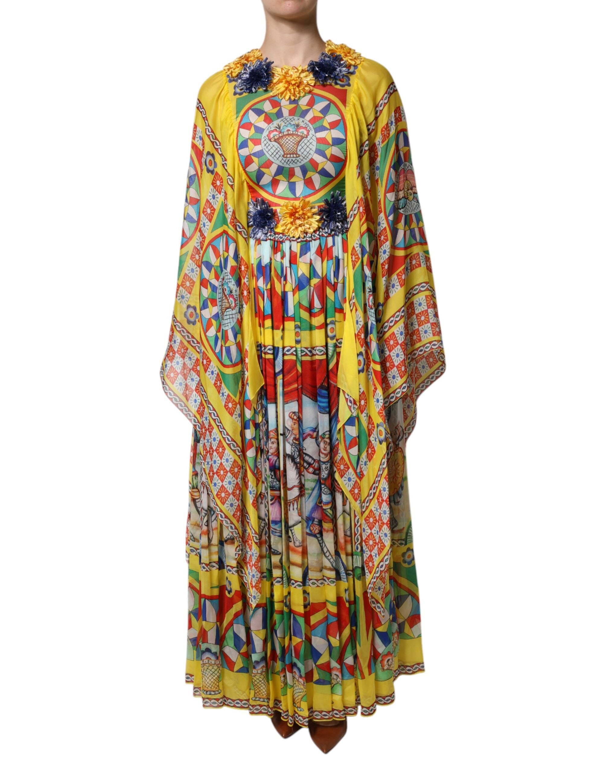 Multicolour Carretto Print Kaftan Twill Dress - ventzia