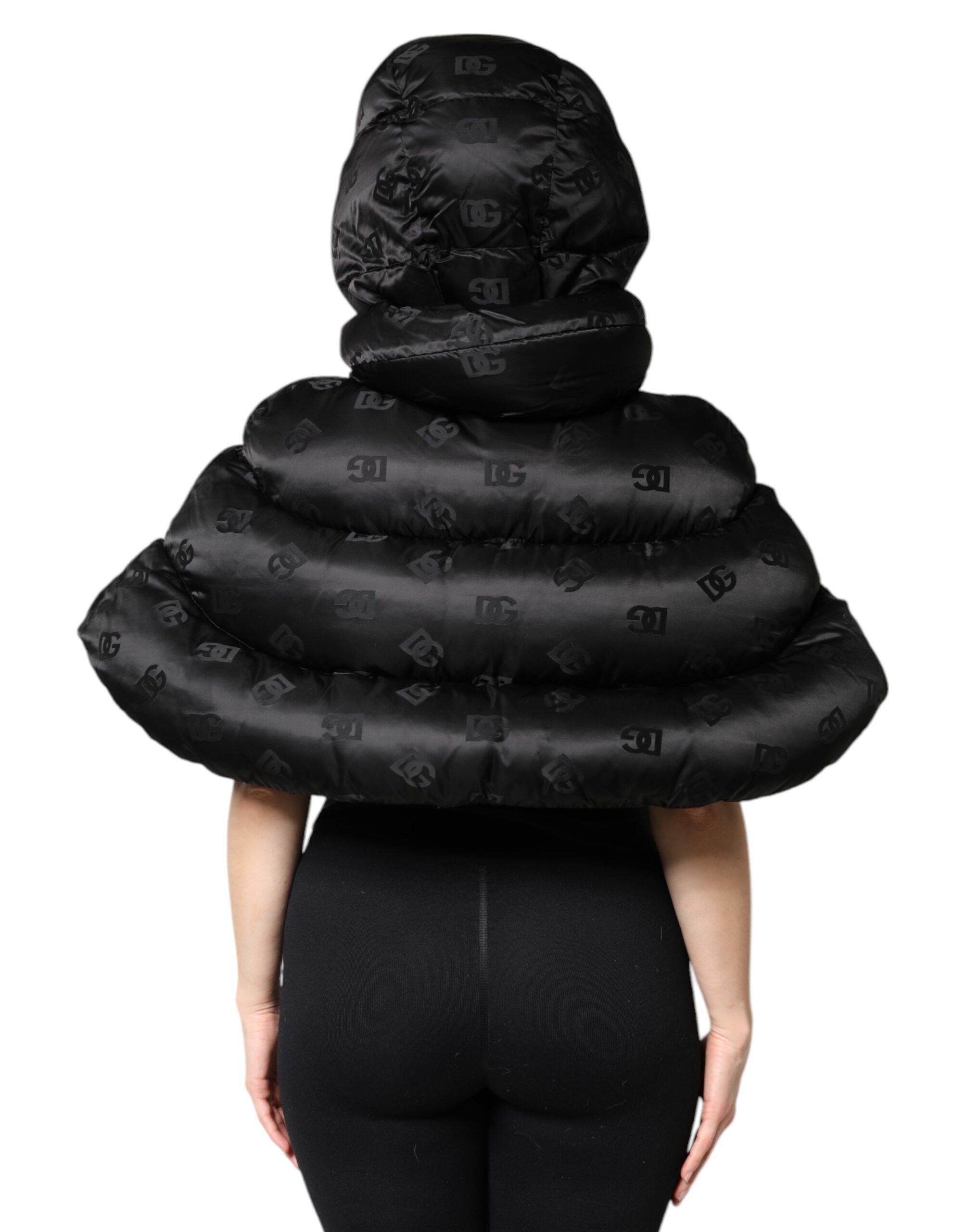 Black Padded Puffer Hooded Full Zip Cropped Jacket - ventzia