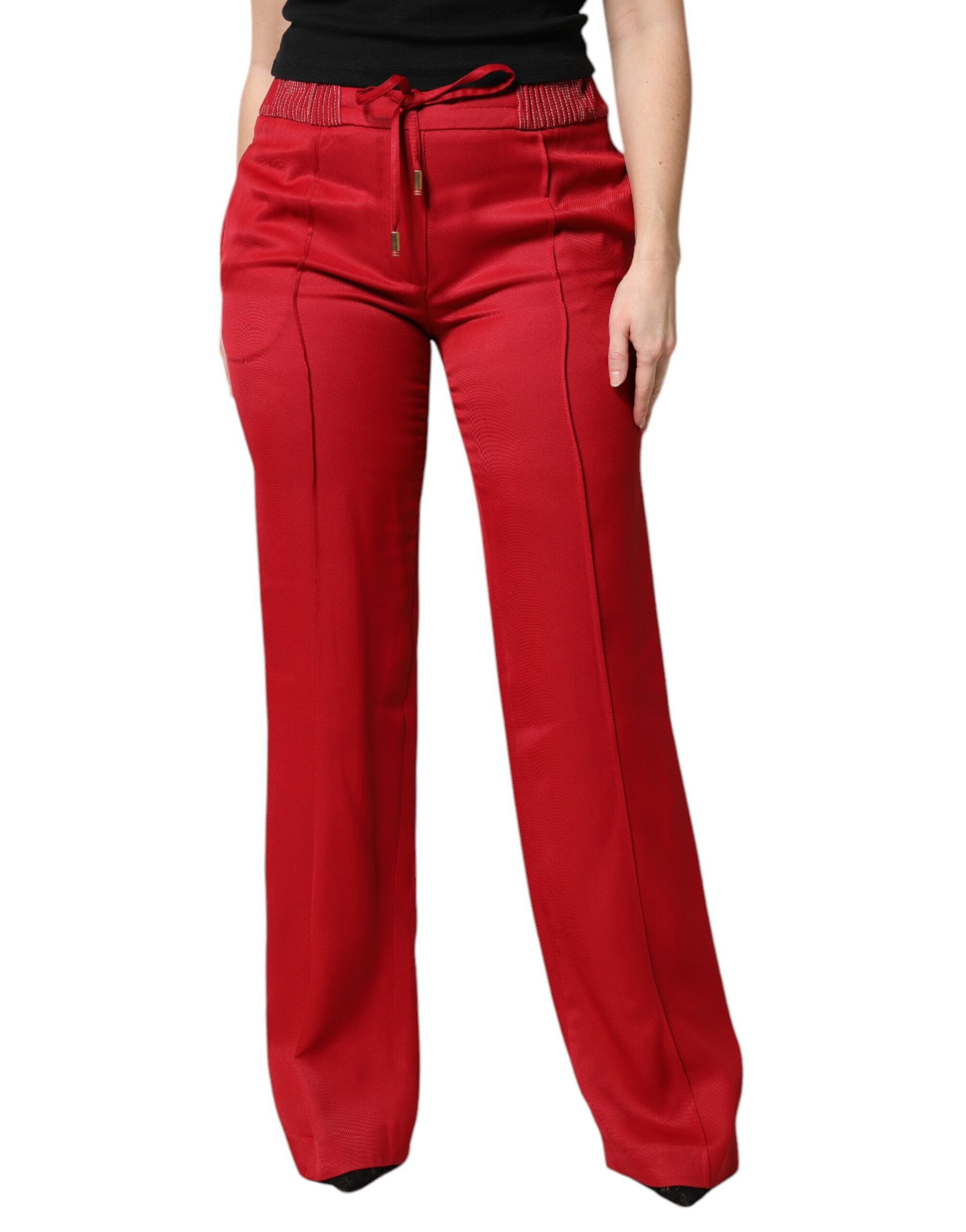 Red Viscose Straight Fit Pants - ventzia