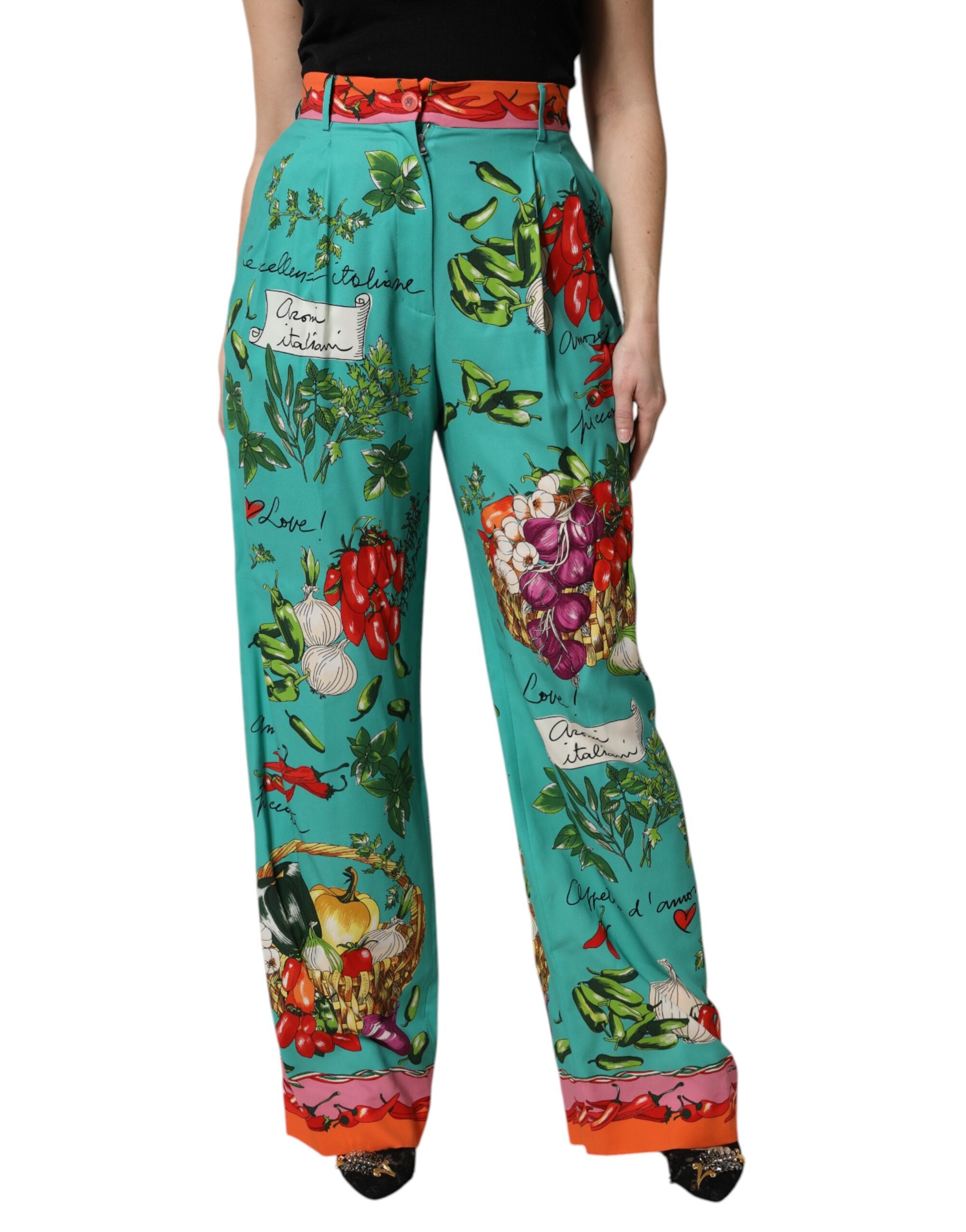 Green Silk Printed Straight Pants - ventzia