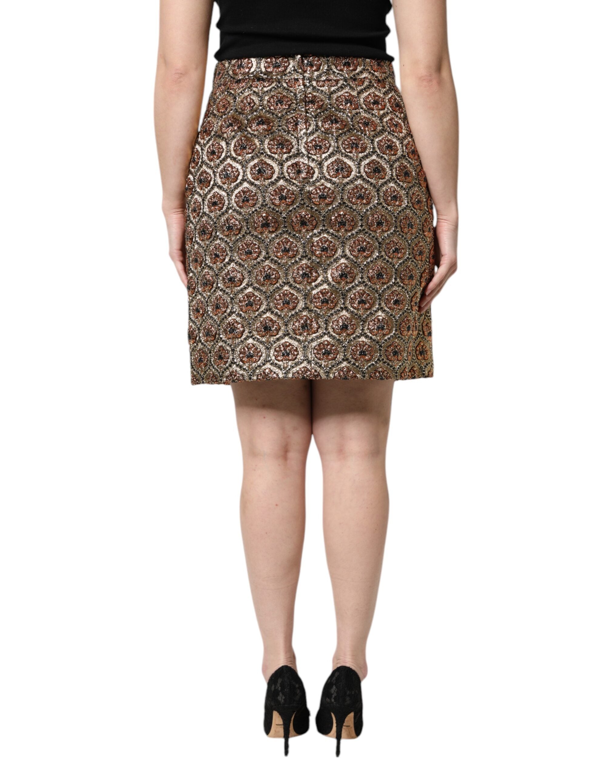 Brown Polyester Brocade A-line Mini Skirt - ventzia