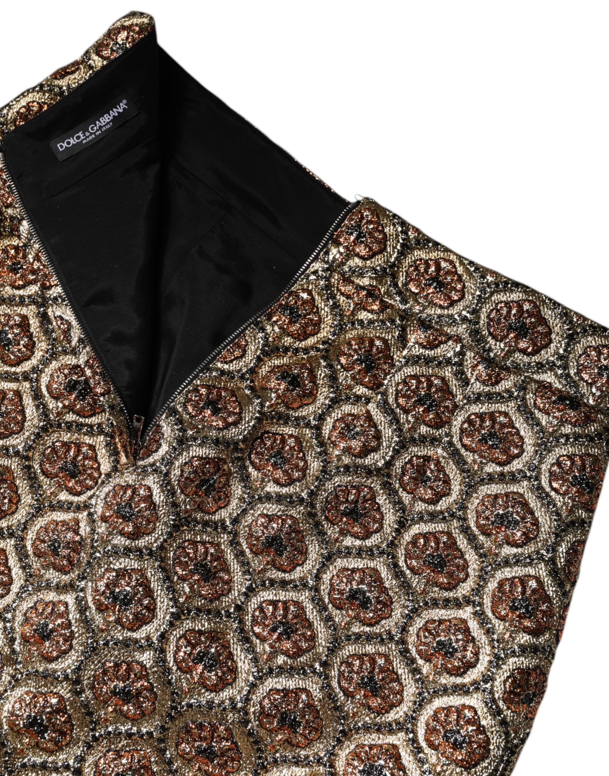 Brown Polyester Brocade A-line Mini Skirt - ventzia
