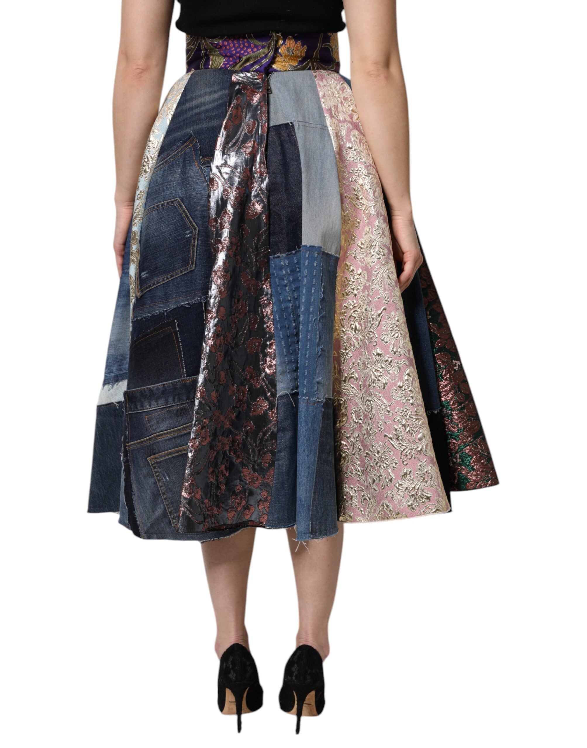 Multicolor Patchwork High Waisted Midi Skirt - ventzia