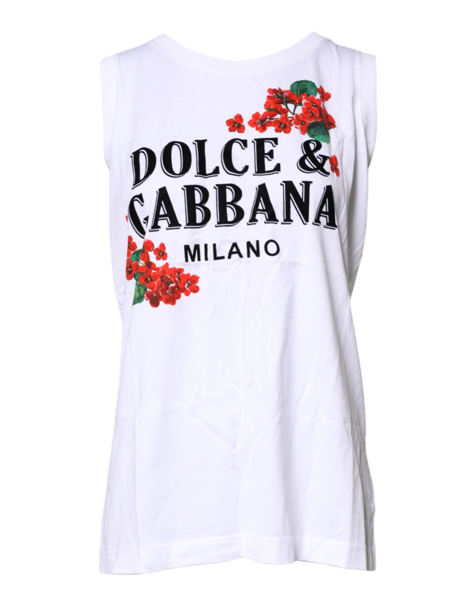 White Floral Printed Cotton Sleeveless T-shirt - ventzia