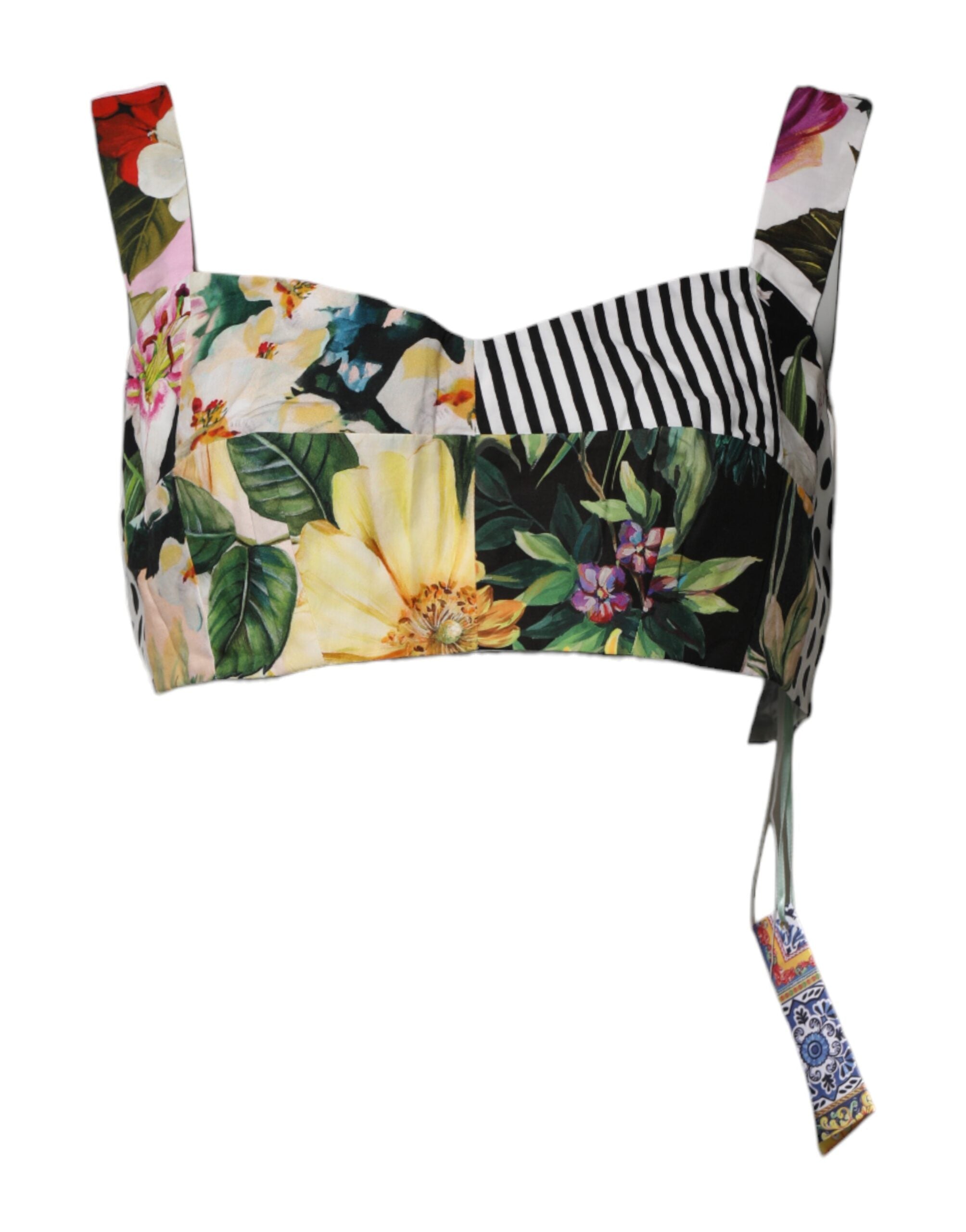 Multicolor Sweetheart Neck Patchwork Crop Top - ventzia