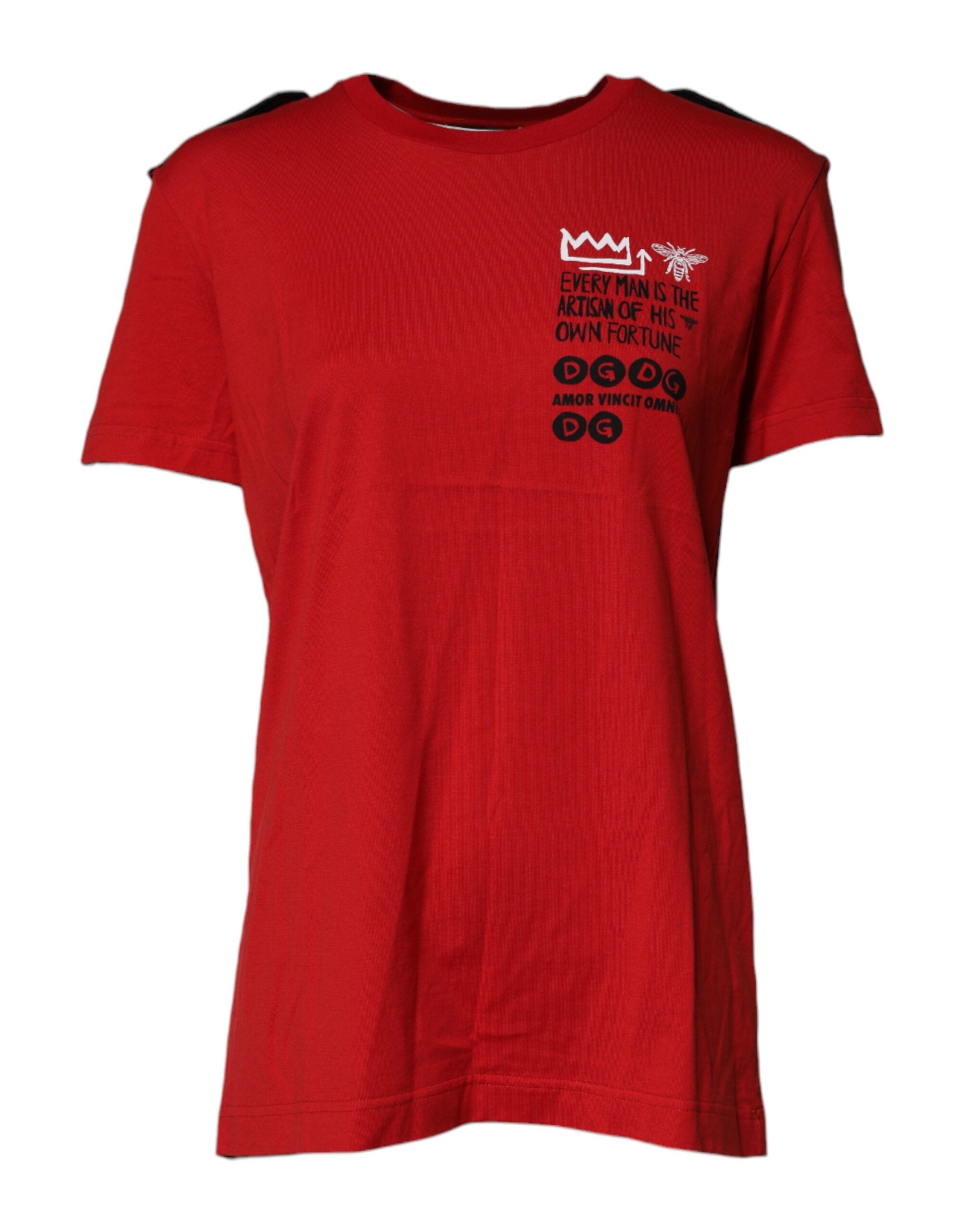 Red Cotton Round Neck Short Sleeves T-shirt - ventzia