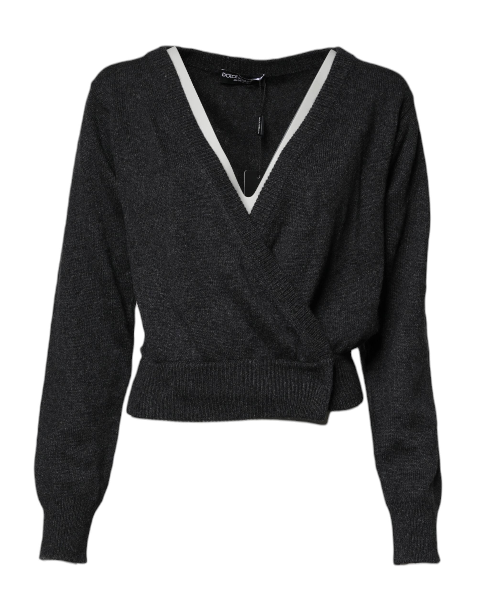 Grey Cashmere Deep V-neck Pullover Sweater - ventzia