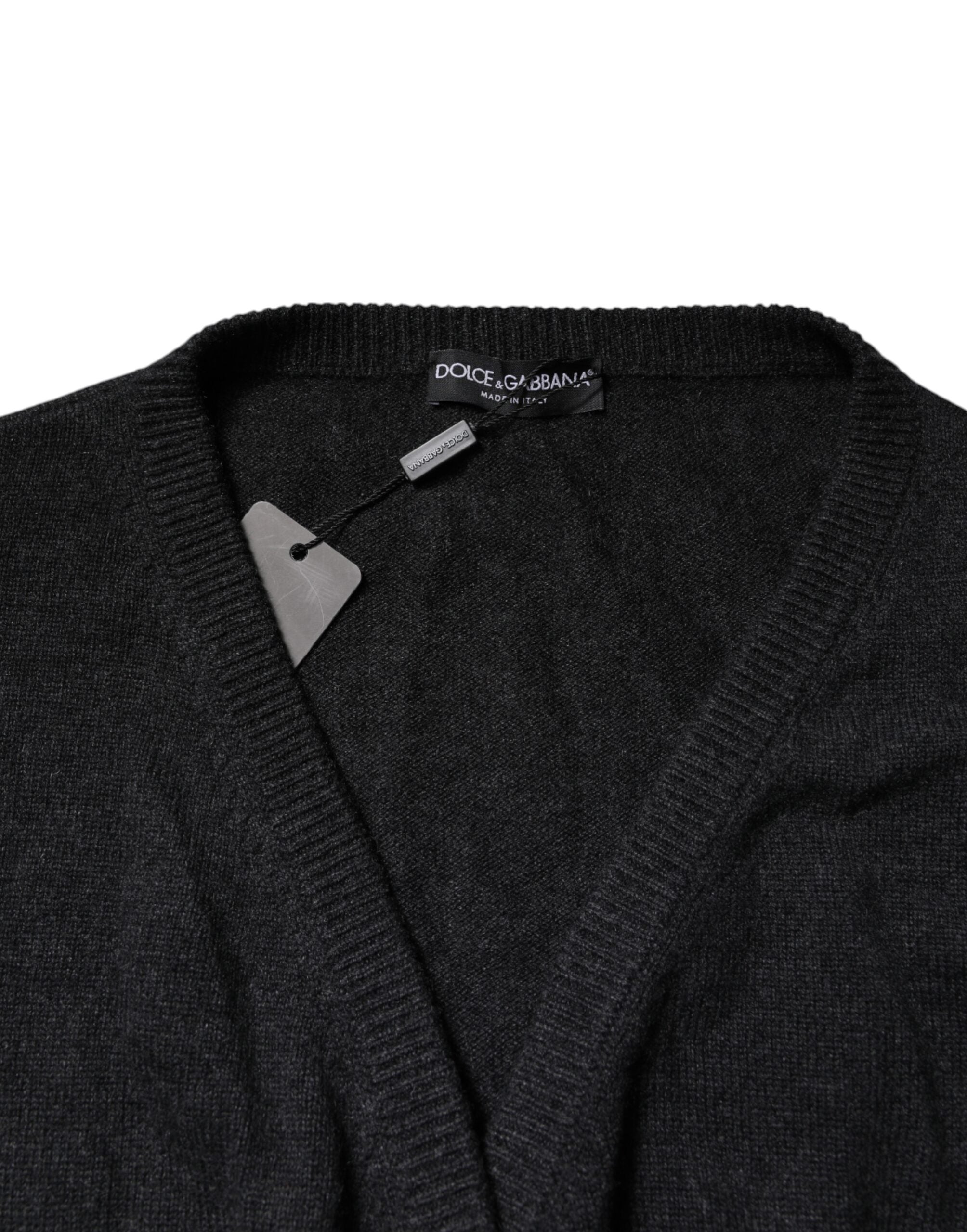 Grey Cashmere Deep V-neck Pullover Sweater - ventzia
