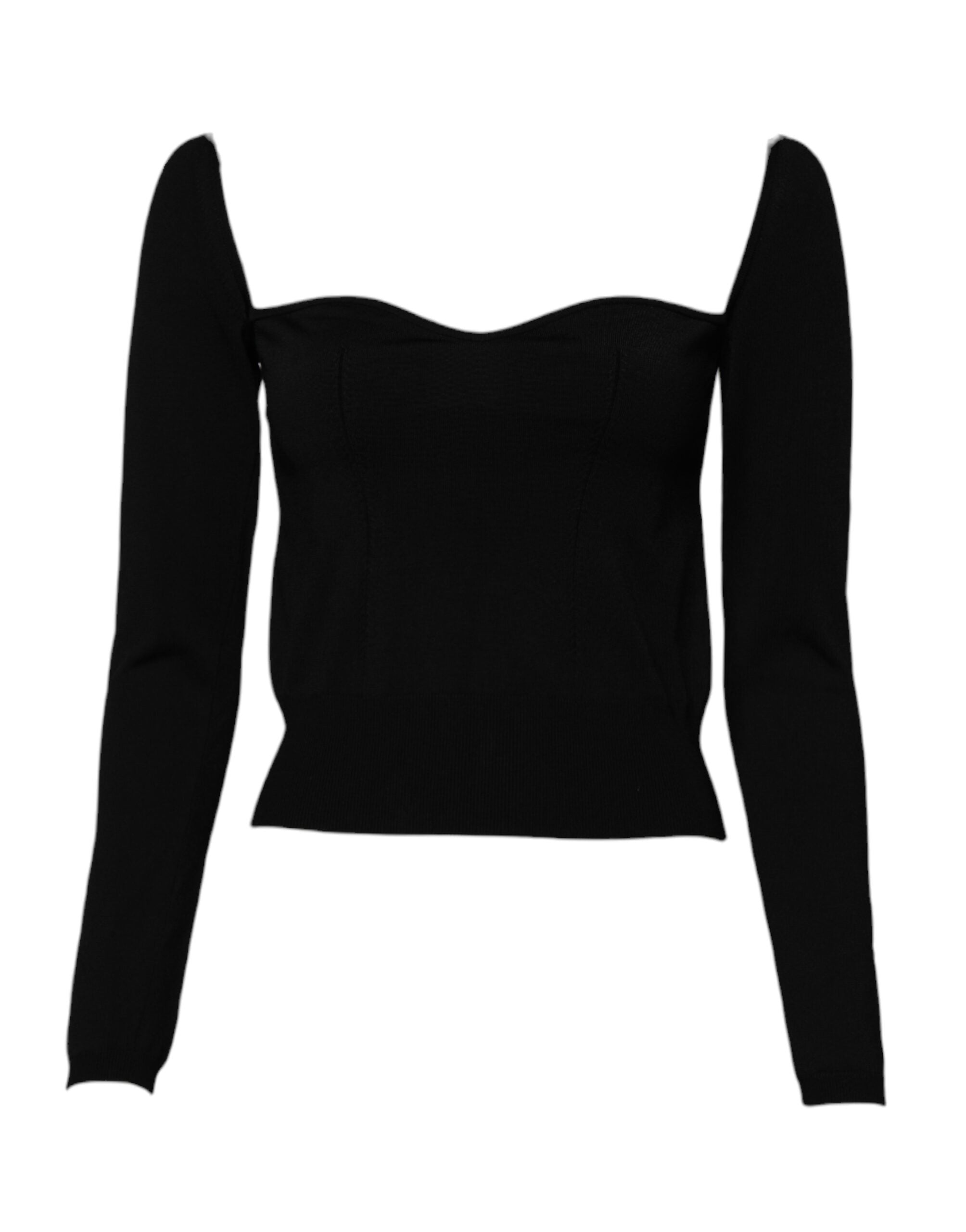 Black Square Neckline Long Sleeves Sweater - ventzia