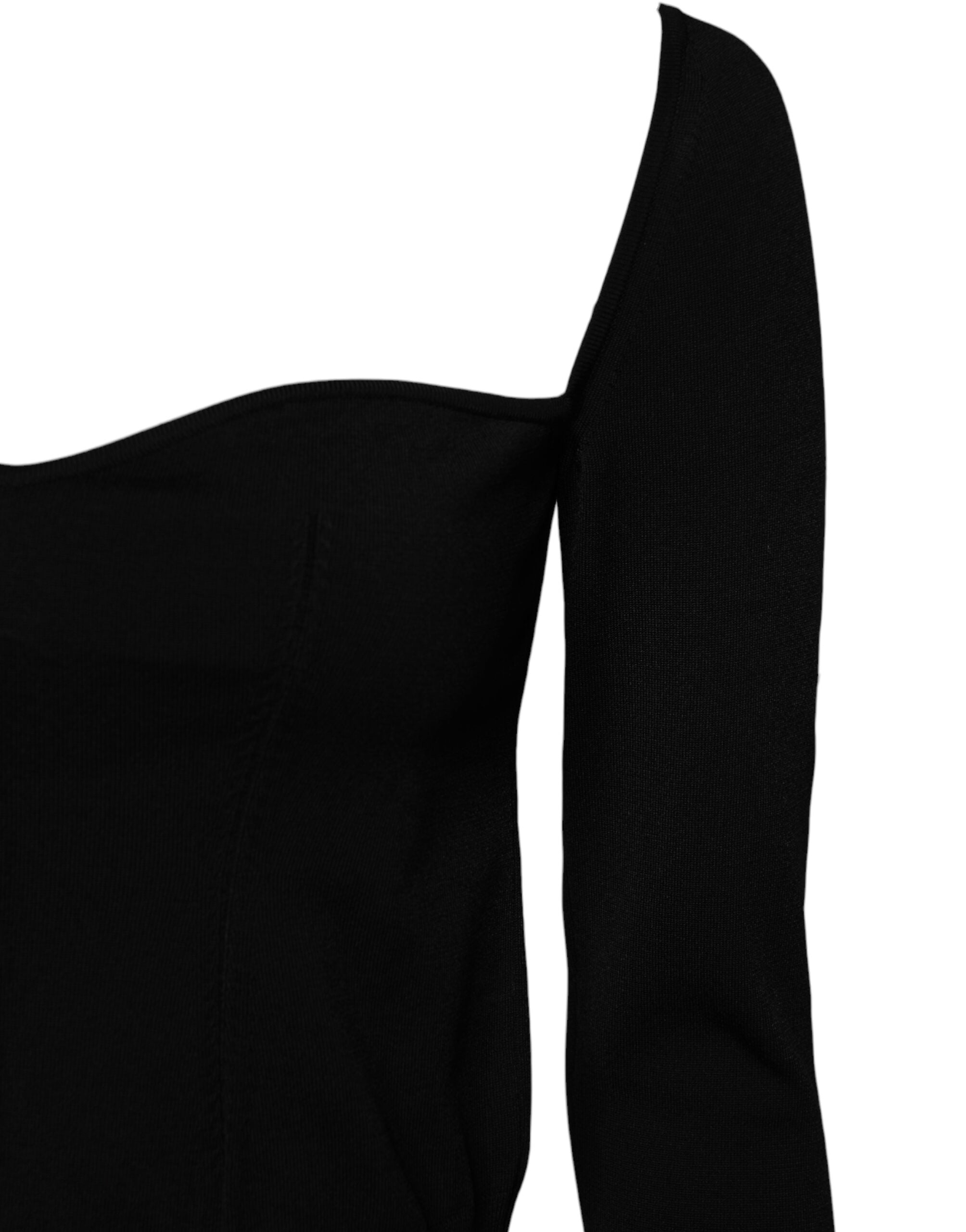 Black Square Neckline Long Sleeves Sweater - ventzia